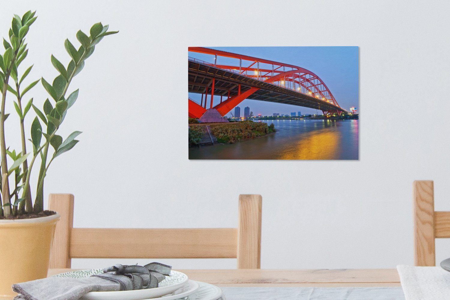 Leinwandbilder, Leinwandbild Aufhängefertig, in der chinesischen Foshan-Dongping-Brücke OneMillionCanvasses® Wanddeko, Wandbild Stadt, 30x20 (1 St), cm