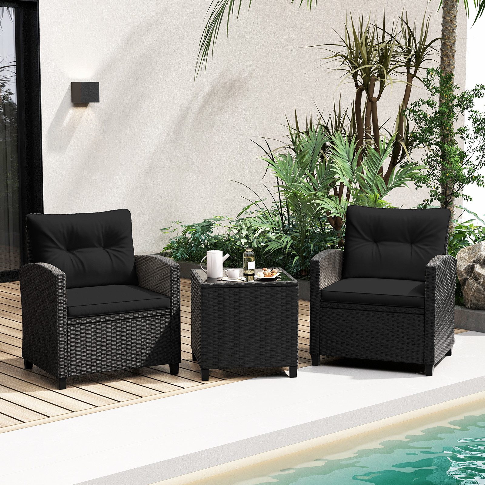 COSTWAY Balkonset, (3-tlg), Rattan, 2 Sessel günstig online kaufen