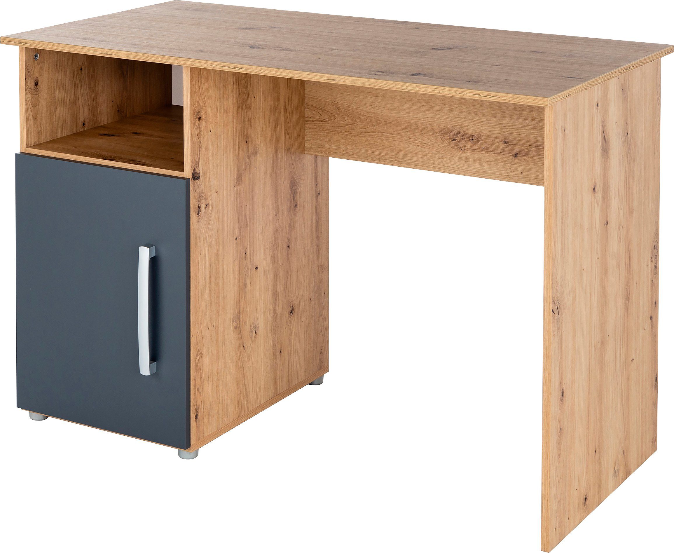 arthur berndt Jugendzimmer-Set Alessio, Anthrazit mit Artisan Eiche Dekor, viel Stauraum, (Set, 6-tlg., Kleiderschrank, Bett mit Schubkasten, Schreibtisch, Bücherregal etc), mit Melamin-Oberfläche, Made in Germany