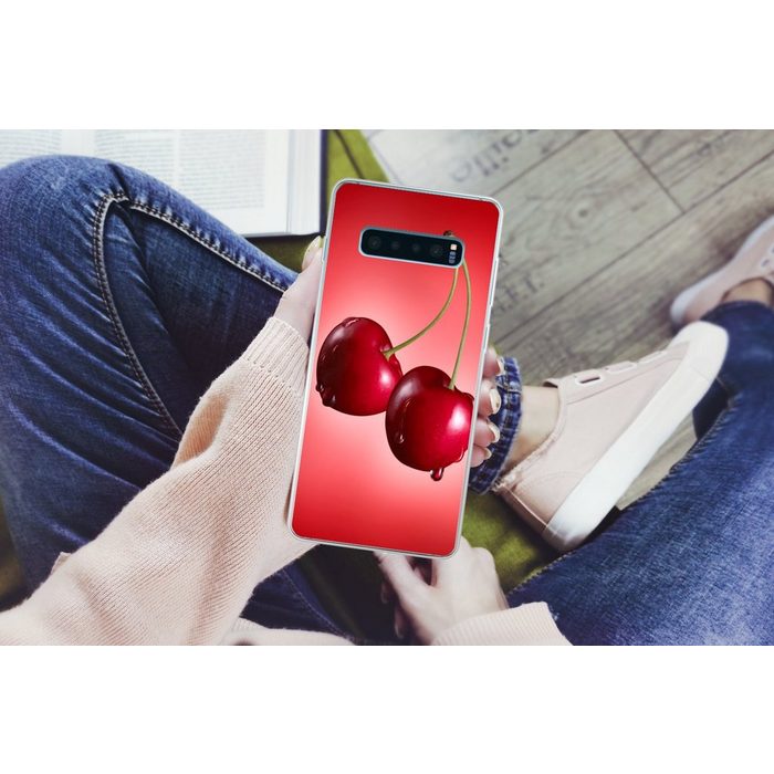 MuchoWow Handyhülle Kirschen - Obst - Rot Phone Case Handyhülle Samsung Galaxy S10+ Silikon Schutzhülle FN11335