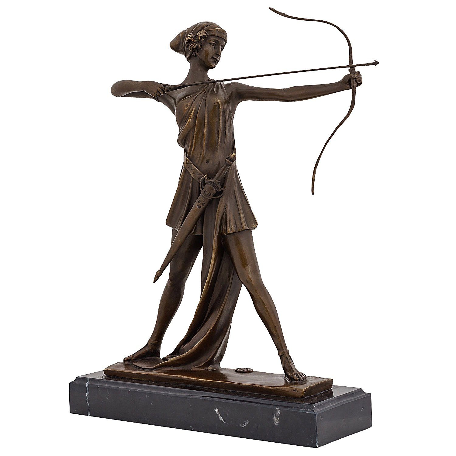 Aubaho Skulptur Bronze Skulptur Bogenschützin Diana nach Ferdinand Preiss Jägerin Anti