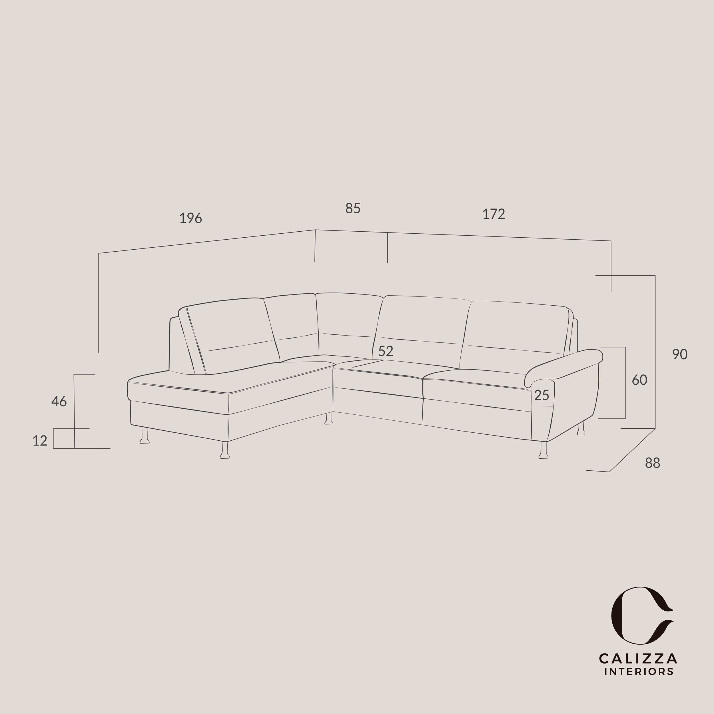 INTERIORS mit links Ecksofa wahlweise mane Onyx, Breite Bettfunktion, oder 257 CALIZZA cm rechts,