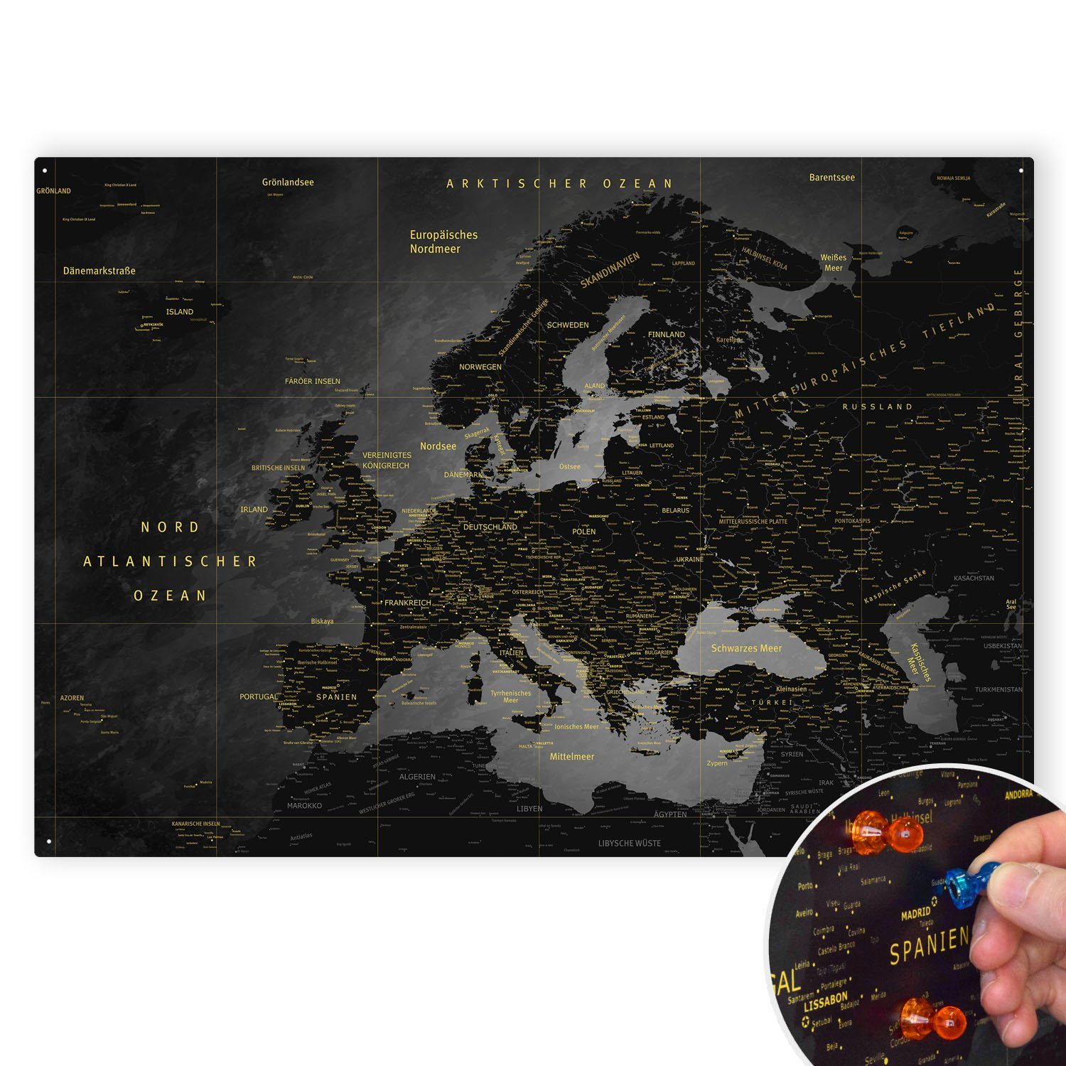 LANA KK Metallschild magnetische Europakarte Blechschild XXL, deutsche Beschriftung