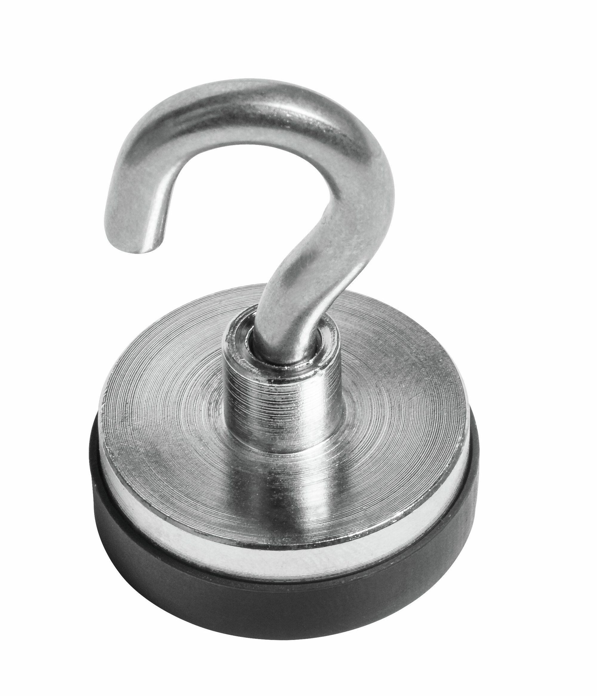 Conmetall Meister Magnethalter Topfmagnet mit Schraubhaken Neodym 25 x 8 mm 21 kg (1-St), mit Innengewinde und Schraubhaken