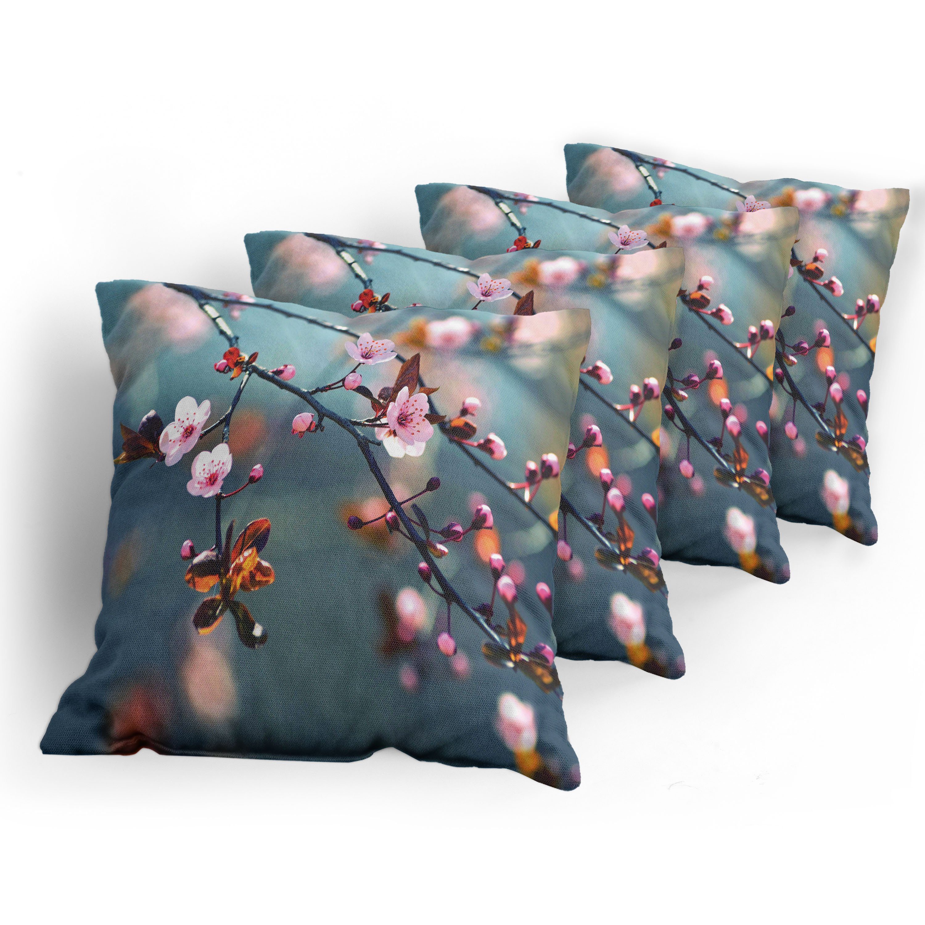 Kissenbezüge Modern Accent Doppelseitiger Sakura (4 Natur Stück), Blumen Blooming Digitaldruck, Abakuhaus