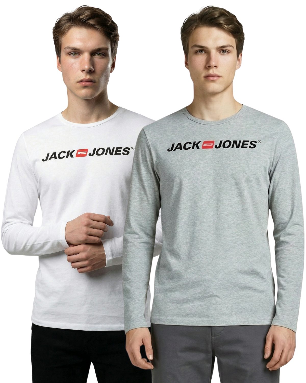 Jack & Jones Langarmshirt (Spar-Set, 2er-Pack) basic Regular Shirt mit Printdruck im 2er Set
