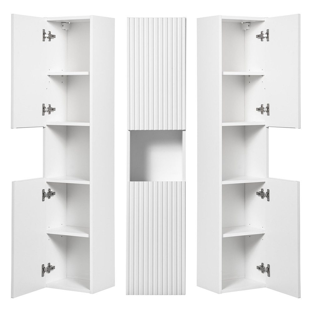 Lomadox Hochschrank NEWPORT-56-WHITE Badschrank, weiß mit gerillter Front, grifflos, ca. 30/140/30cm