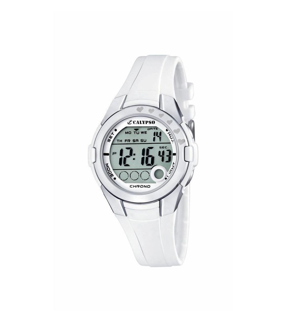 Calypso Quarzuhr Digital Damenuhr K5571-1 Weiss Kunststoffband 38 mm