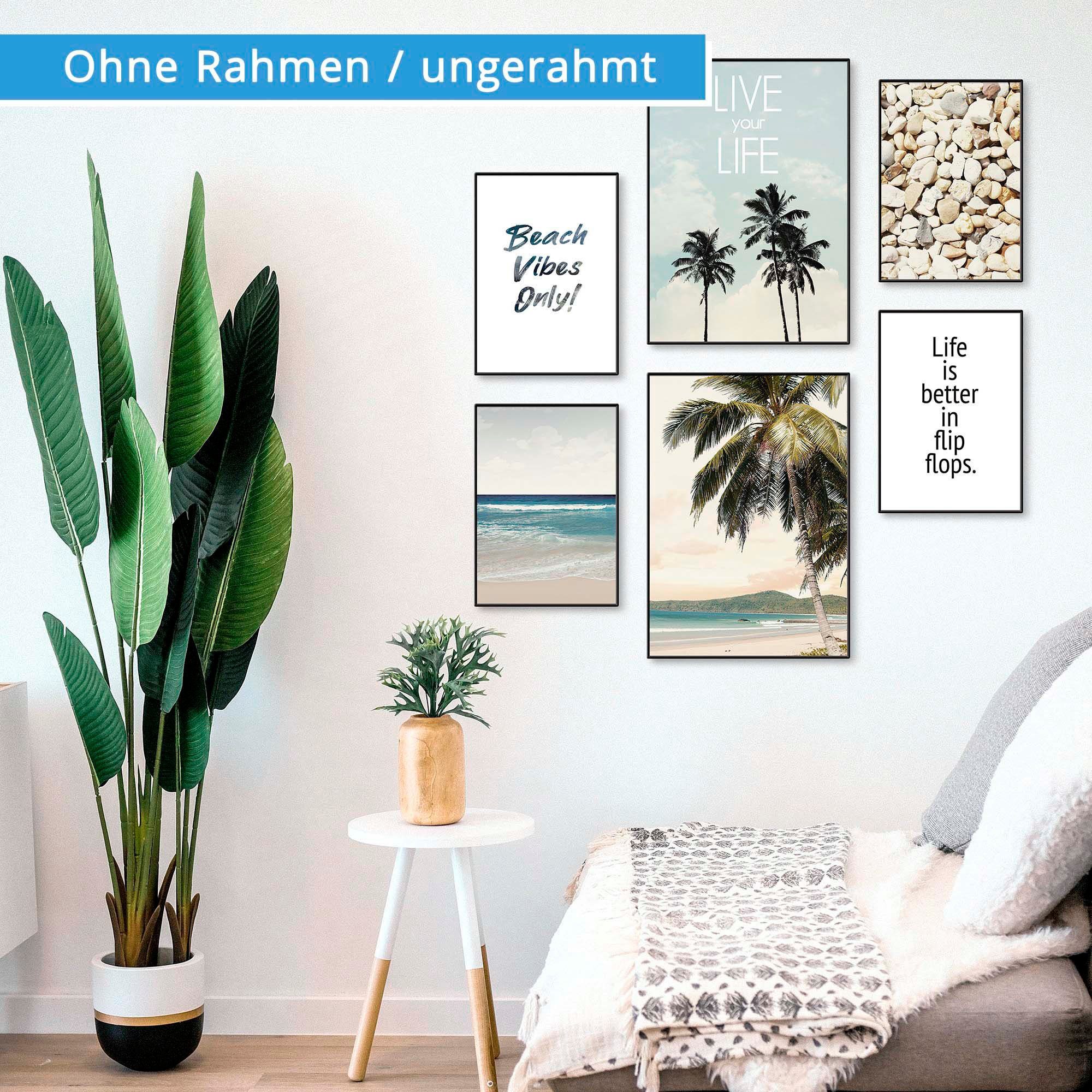 Artland Poster Strandleben unter Palmen, Strand (6 St), Bilder Set, 6tlg. 4xDIN A4 / 2xDIN A3, ohne Rahmen