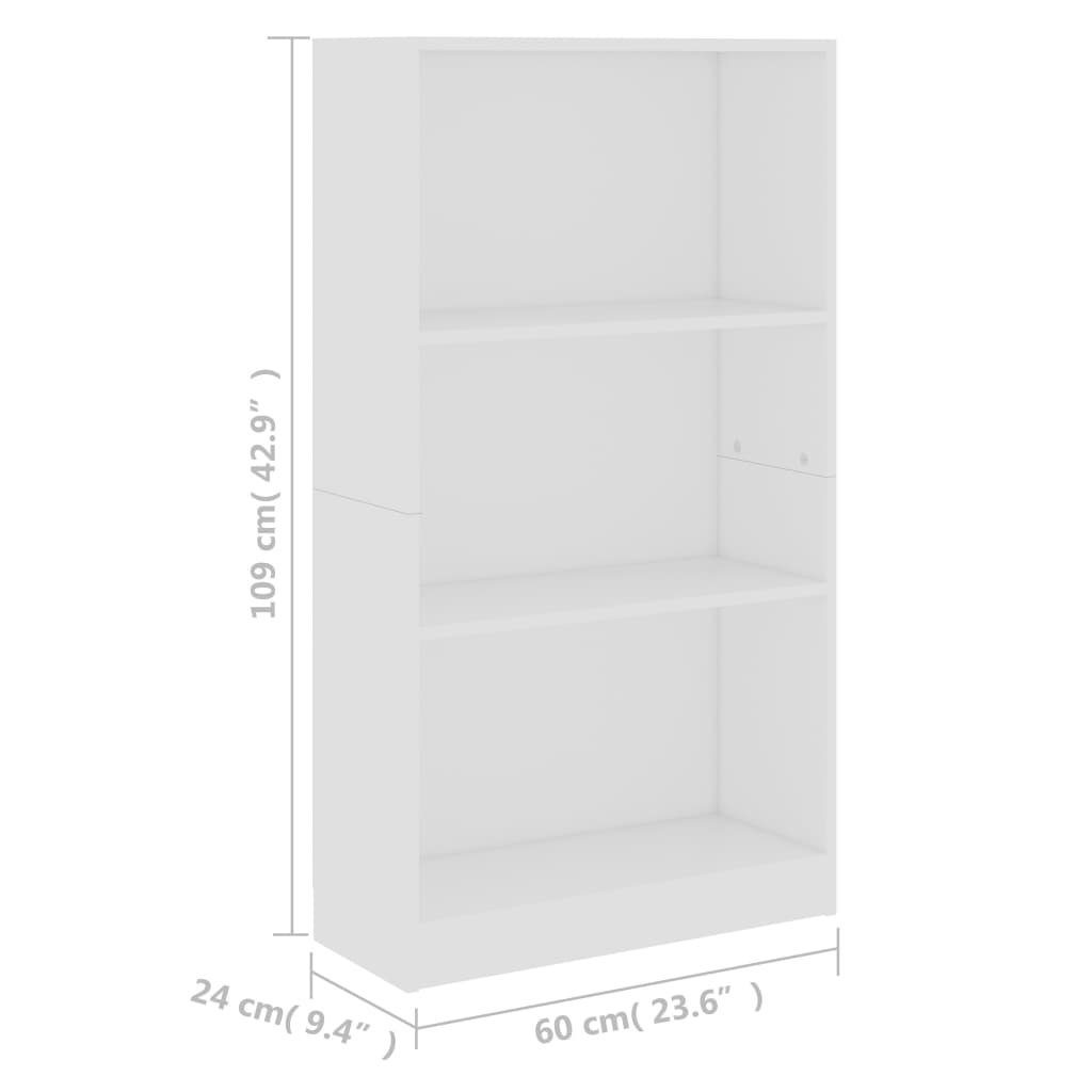 furnicato Bücherregal 3 Fächer Holzwerkstoff 60x24x109 cm Weiß