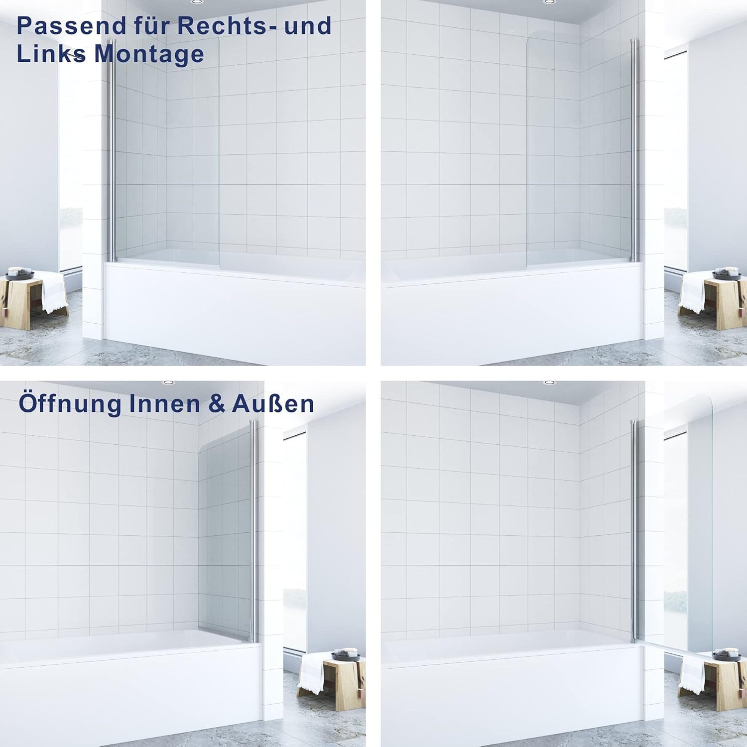 AQUABATOS Badewannenaufsatz Eck Glas Duschwand für Badewanne 1 tlg 2 tlg 3 günstig online kaufen