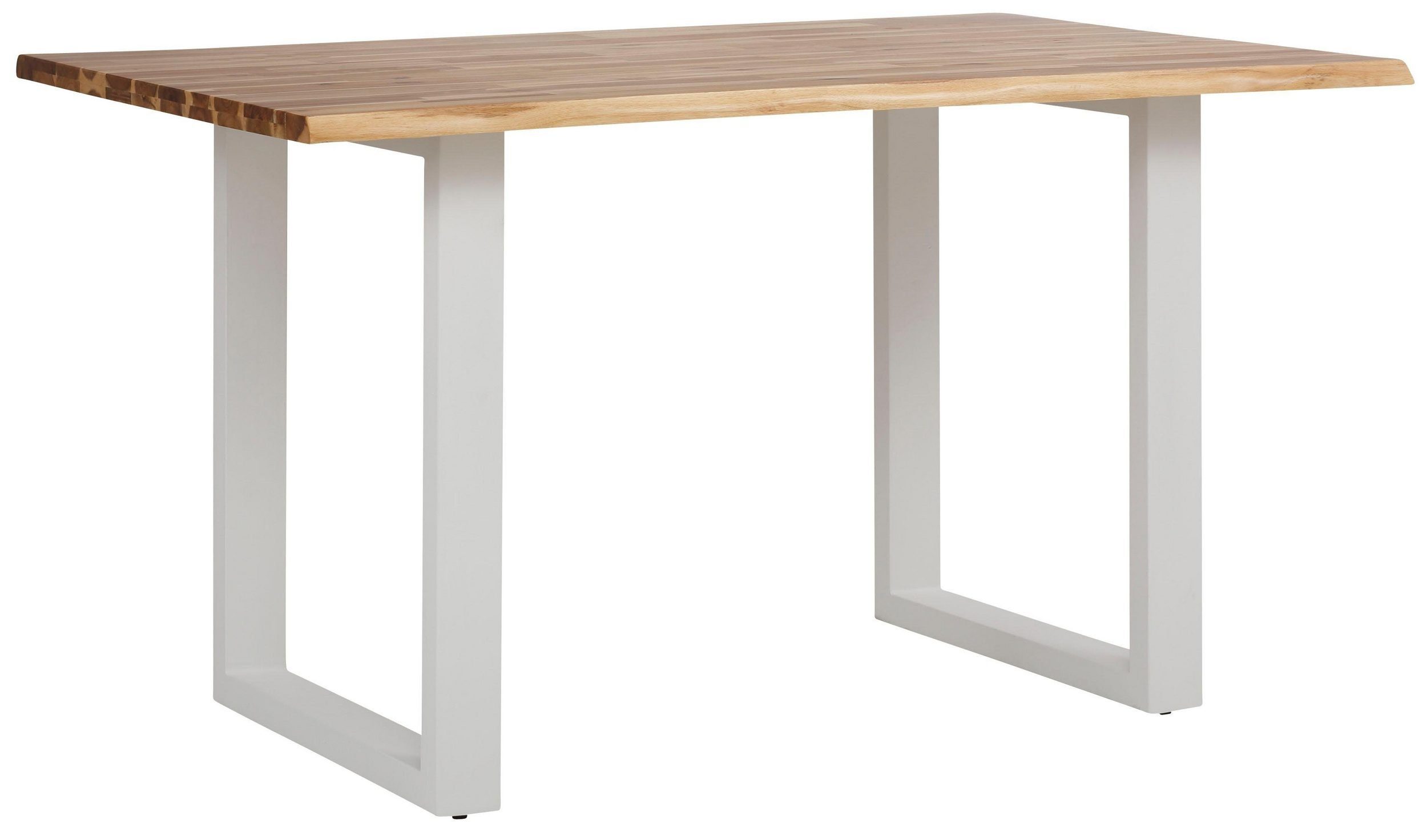 loft24 Esstisch in Metall Look, Kufengestell Tischplatte Akazie aus weiß Baumkanten aus Mangani