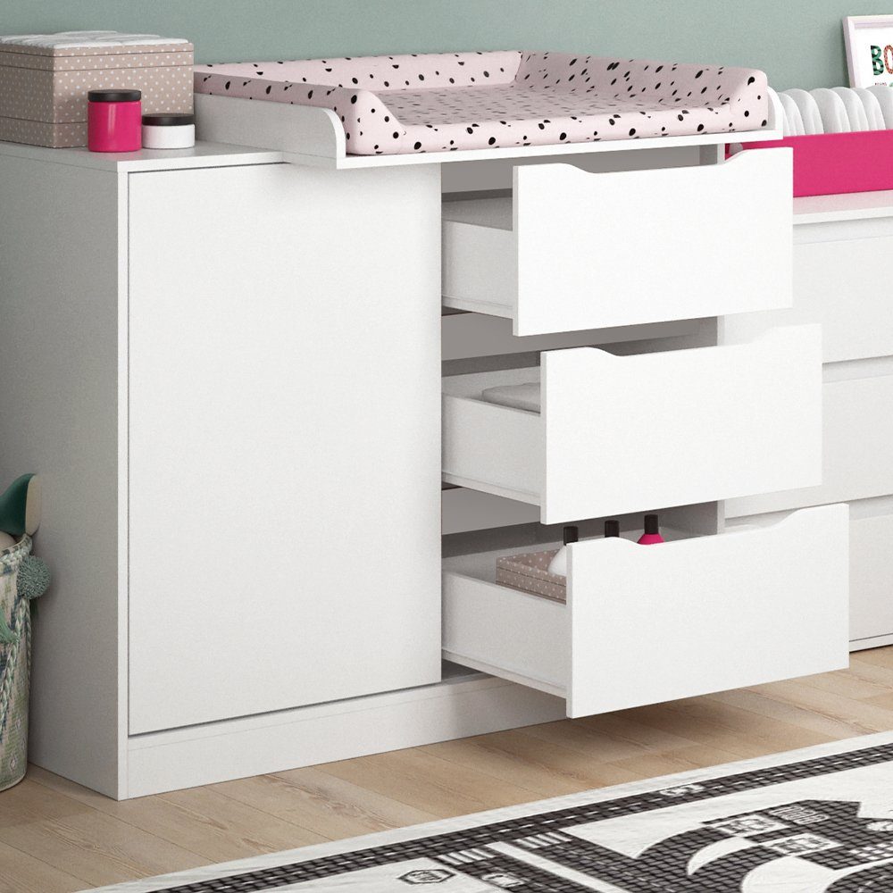 Vicco Wickelkommode Ruben, Weiß, 113 x 93 cm mit Wickelaufsatz