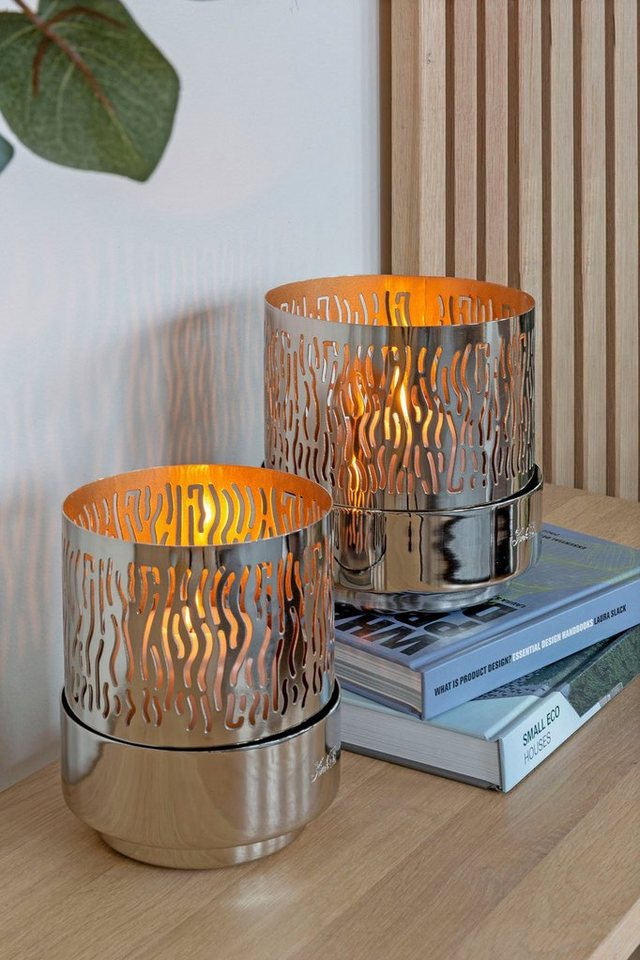 Fink goldfarbener wellenförmigen Pulverbeschichtung Kerzenhalter mit (1 aus St), mit MARIAN Eisen, Windlicht Innen Cut -Outs,