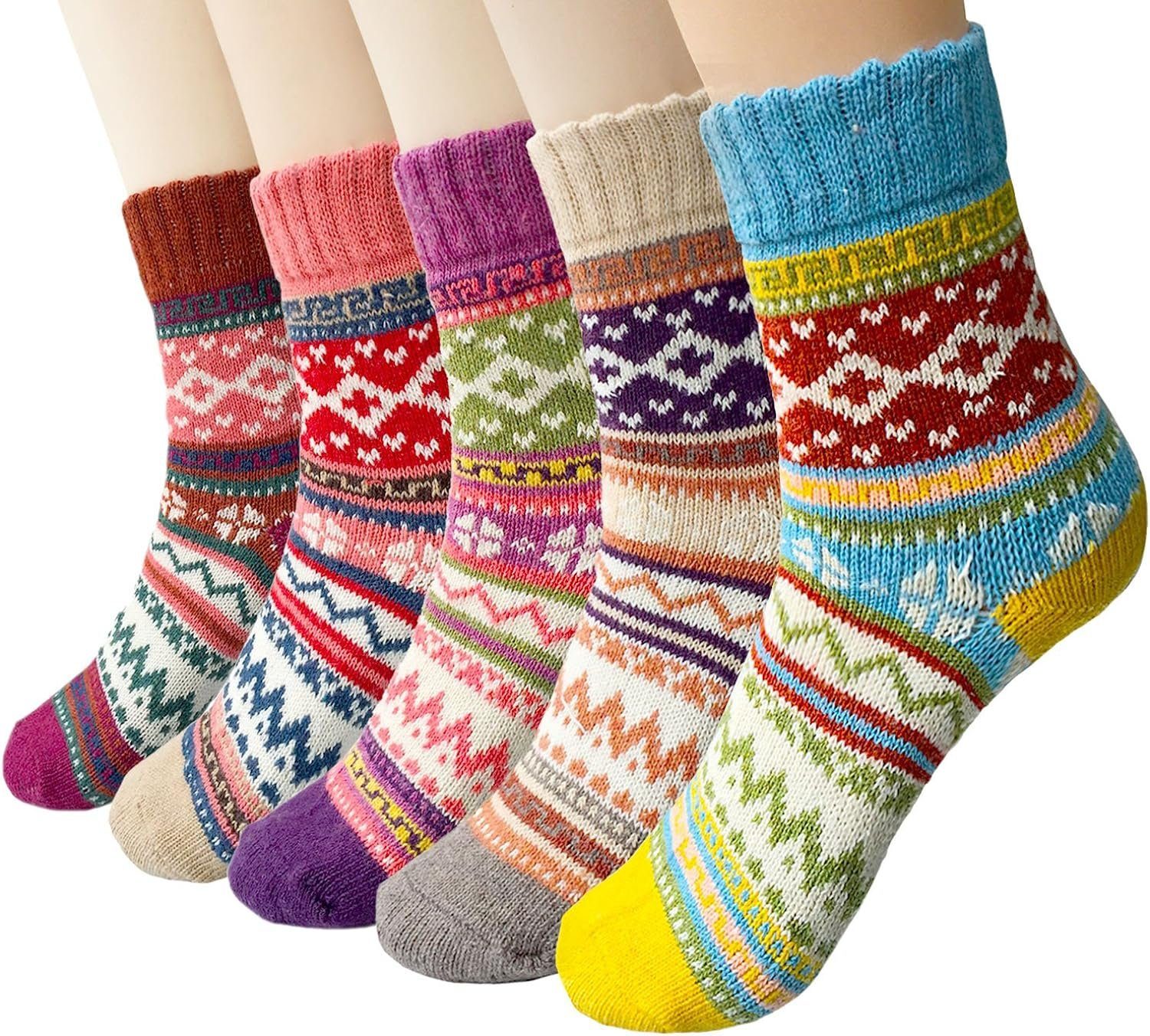 5 Haussocken, Herz A0494 Paar Kuschelsocken für Damen Warme Socken Winter bunt, Kuschelsocken Alster kuschelig warme
