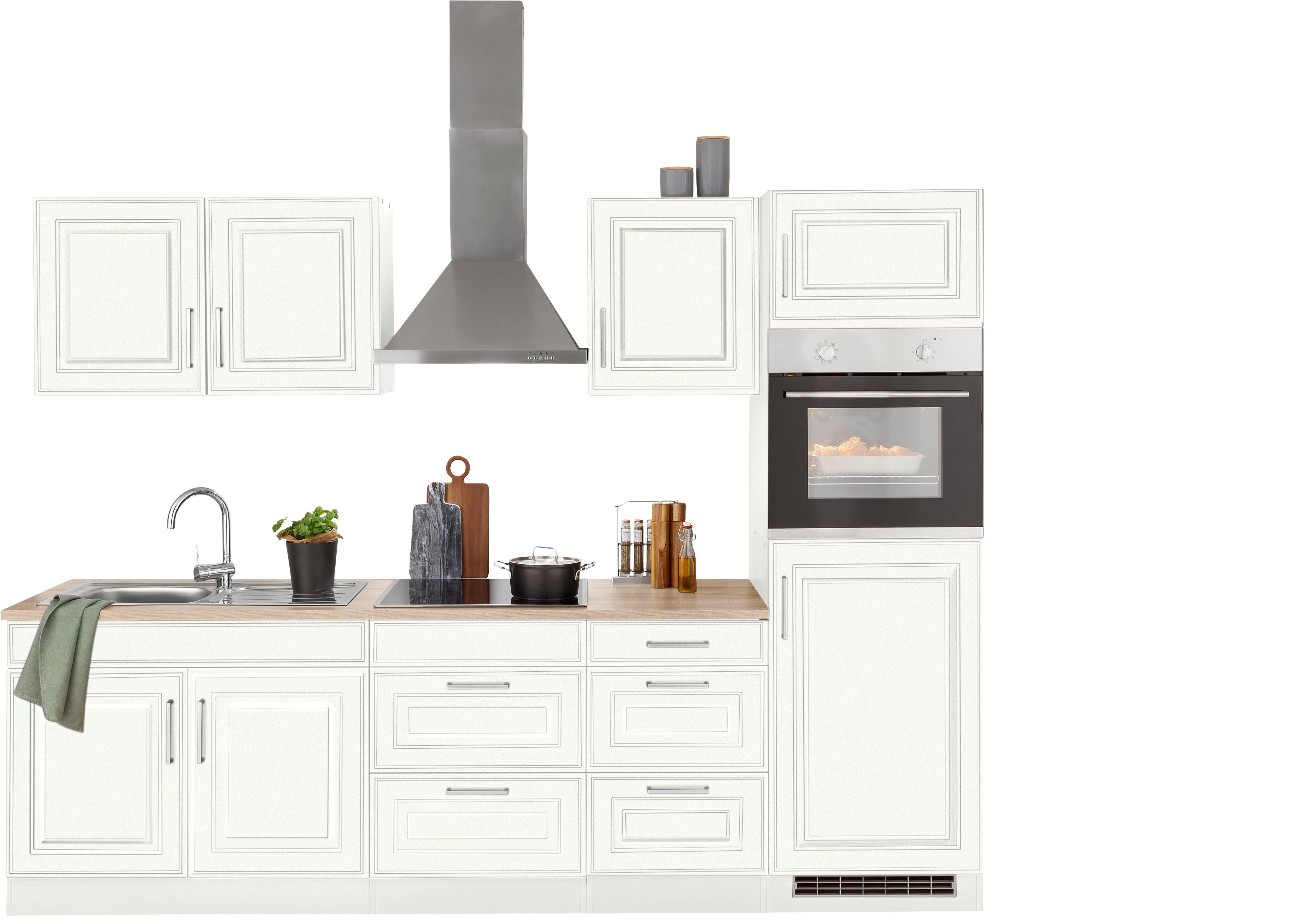 HELD MÖBEL Küchenzeile Stockholm, Breite 270 cm, mit hochwertigen MDF Fronten im Landhaus-Stil weiß