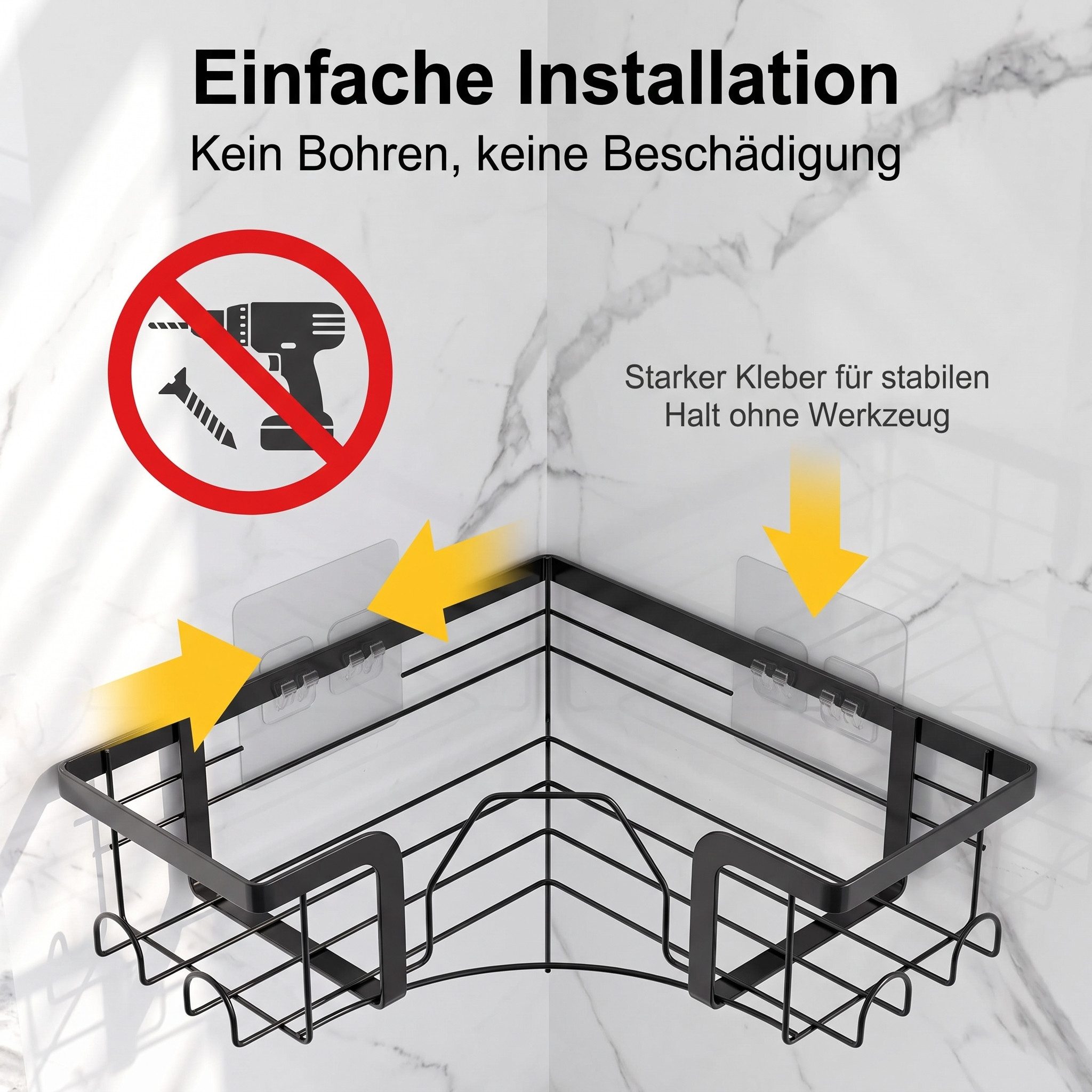 SURFOU Duschablage Duschregal Ecke ohne Bohren aus Edelstahl Schwarz – Bild 4 von 5