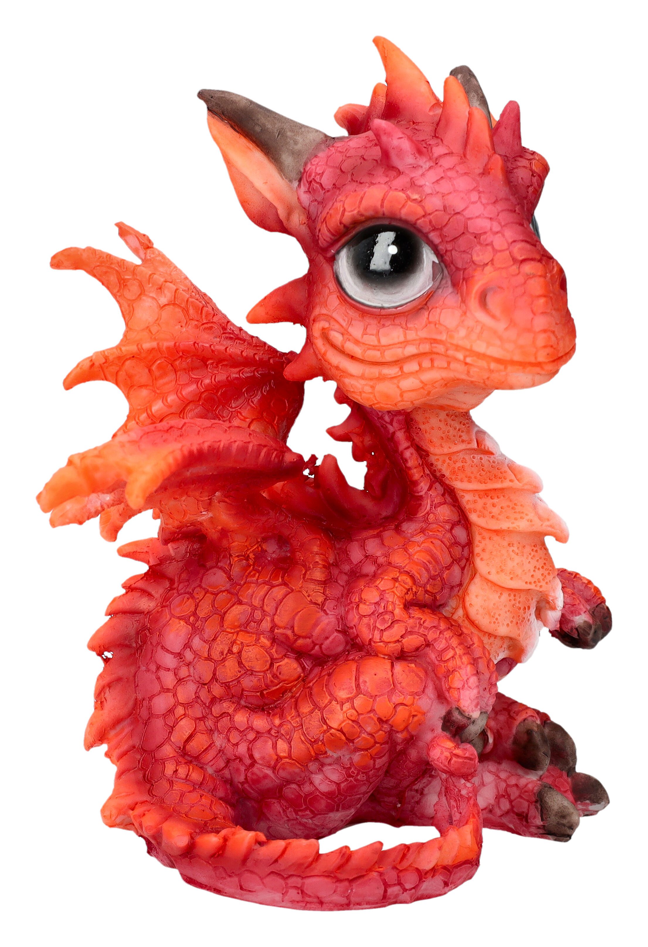 Figuren Shop GmbH Fantasy-Figur Drachenfigur Baby rot - Fire Dragonling - Dekoration Drache Dekofigur
