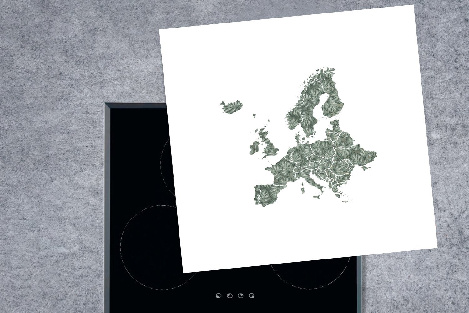 MuchoWow Herdblende-/Abdeckplatte Europa Karte - cm, tlg), Vinyl, Arbeitsplatte Ceranfeldabdeckung, küche 78x78 für Grau, Blätter - (1