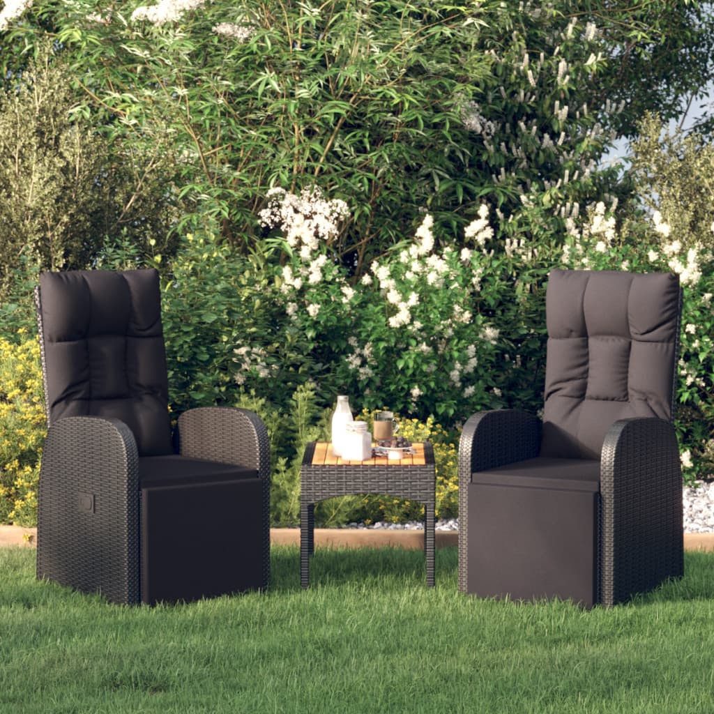 vidaXL Gartensessel, Outdoor Sessel mit Kissen 2 Stk. Verstellbar Schwarz Poly Rattan