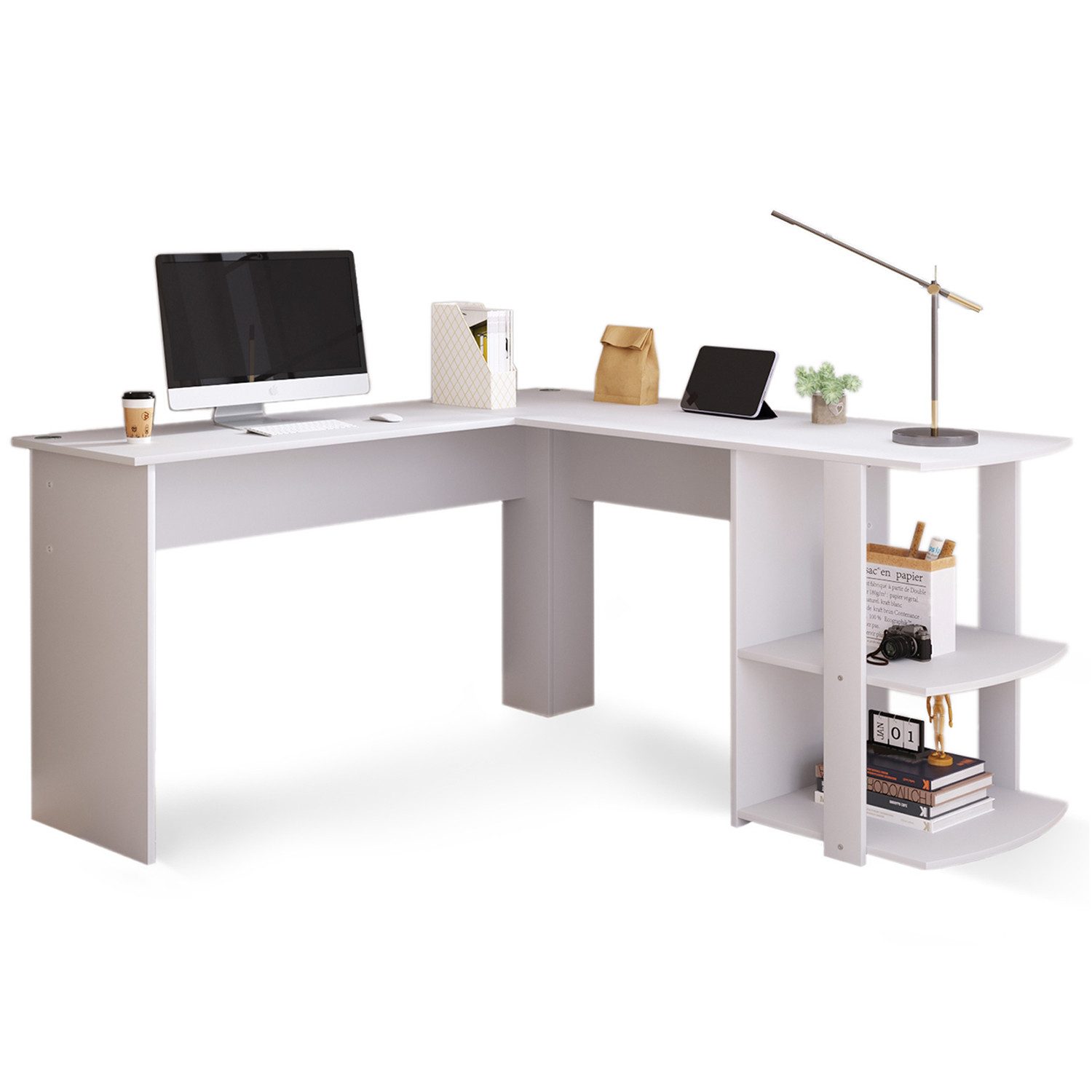 OUTMAX Schreibtisch L-förm Eckschreibtisch 140 CM Computertisch, mit 2 Ablagen (Set, 1-St., 1 L-förmiger Computertisch), Länge 140 cm, Breite 40 cm, Höhe 75 cm