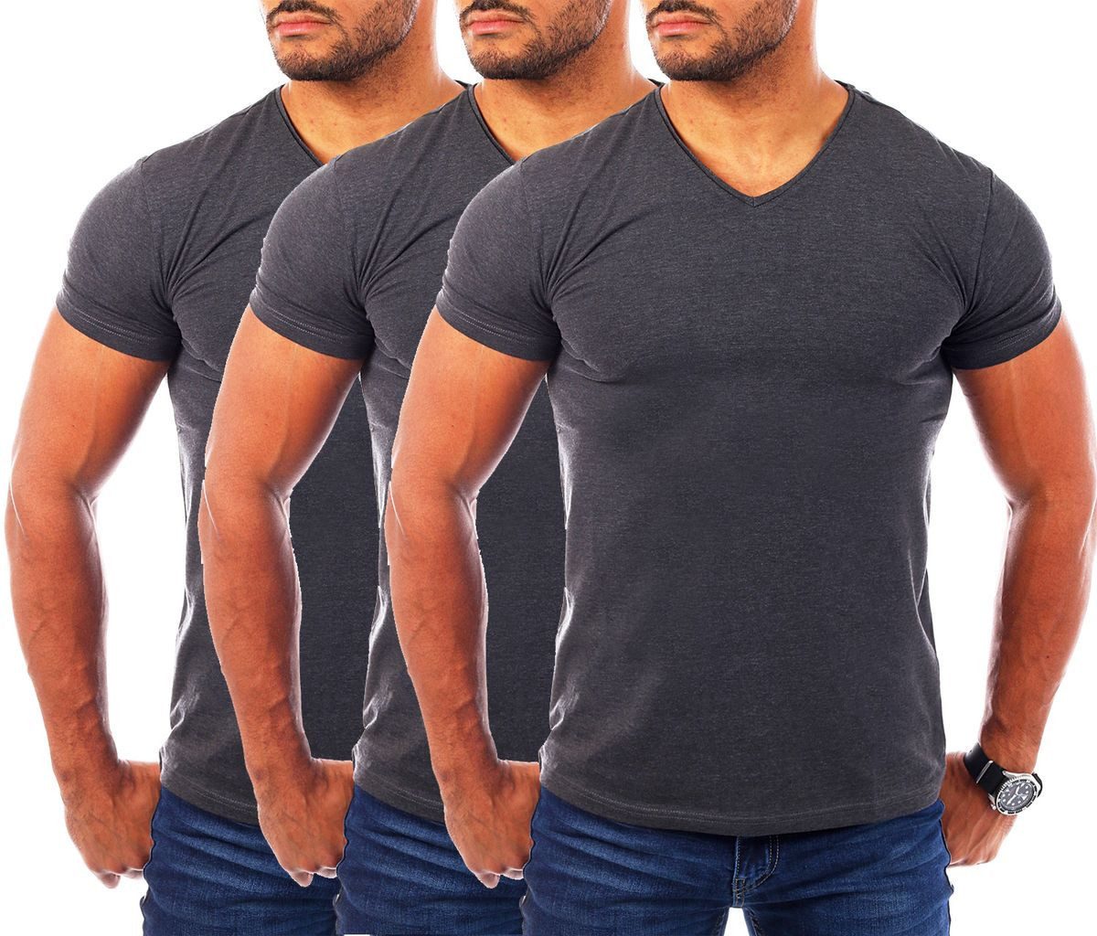Young & Rich T-Shirt Herren Uni Basic V-neck V-Ausschnitt Unterziehshirt 1700 V-Ausschnitt unifarben kurzarm slim fit