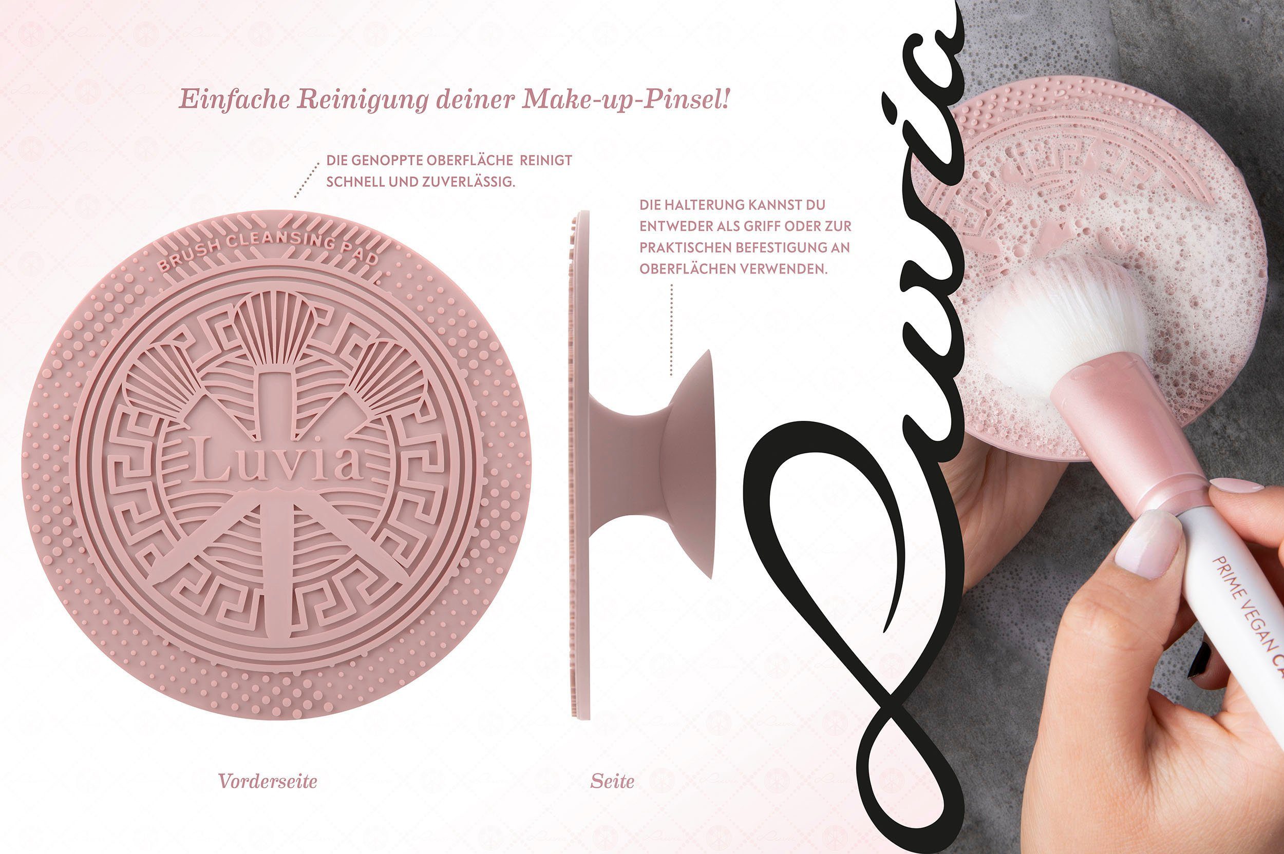 Luvia Cosmetics cosmetic brush set Prime Vegan Candy, 10 pieces, with 7 brushes made of Nurai hair, sponge and cleaning mat, vegan.