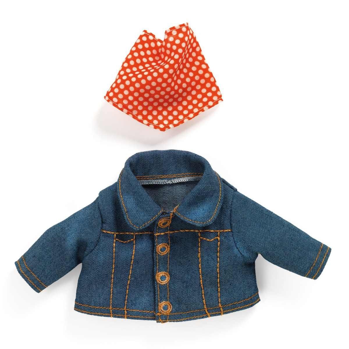 DJECO Puppenkleidung Pomea Jacke für Puppen von 32 cm mit Klettverschluss und Tuch