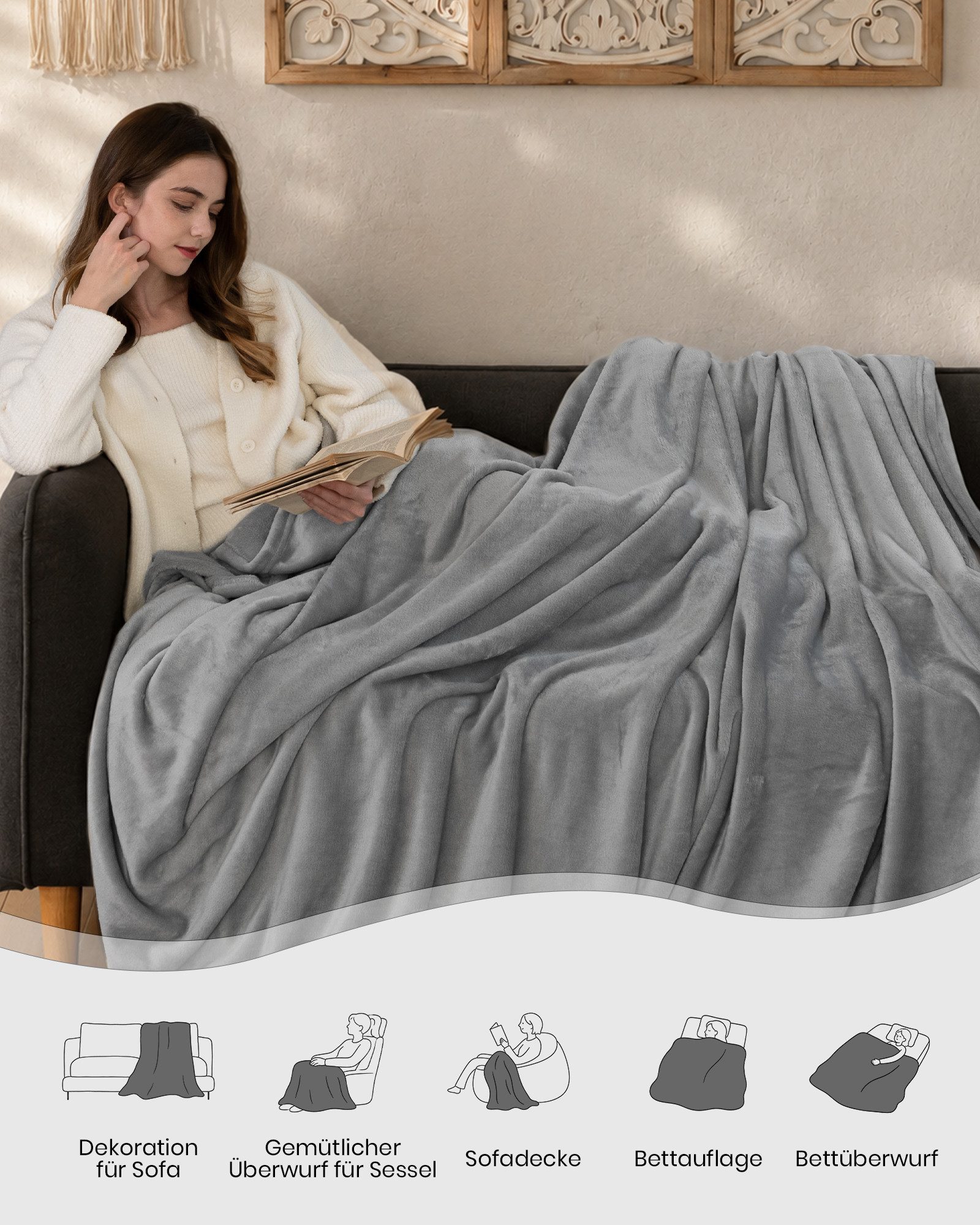 Wohndecke Kuscheldecke Flauschige Tages-/Sofadecke Weich Warm Maschinenwaschbar, Good Nite, Reaktiver Druck, Wärme für alle Jahreszeiten, Langlebig & pflegeleic – Bild 3 von 5