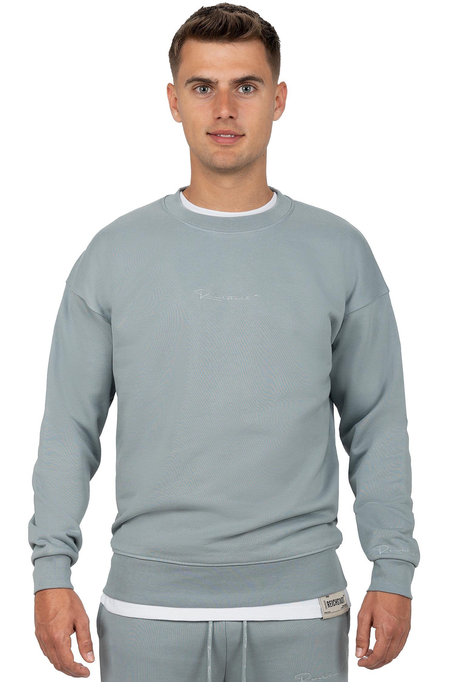 Reichstadt Sweatshirt Casual Basic Pullover 23RS037 (1-tlg) mit Eleganten Details Grau