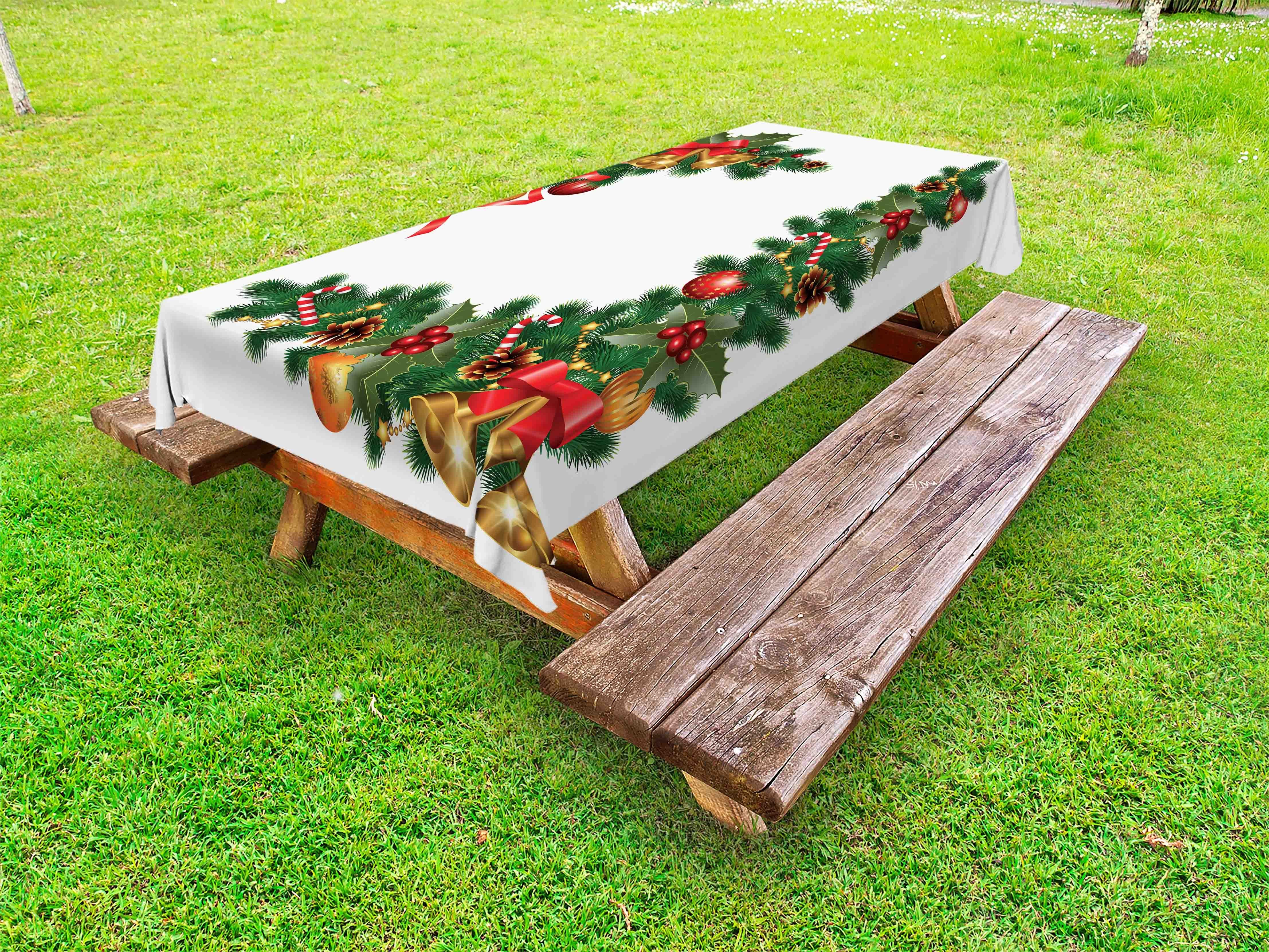 Abakuhaus Tischdecke dekorative waschbare Picknick-Tischdecke, Weihnachten Bäume mit Verzierungen