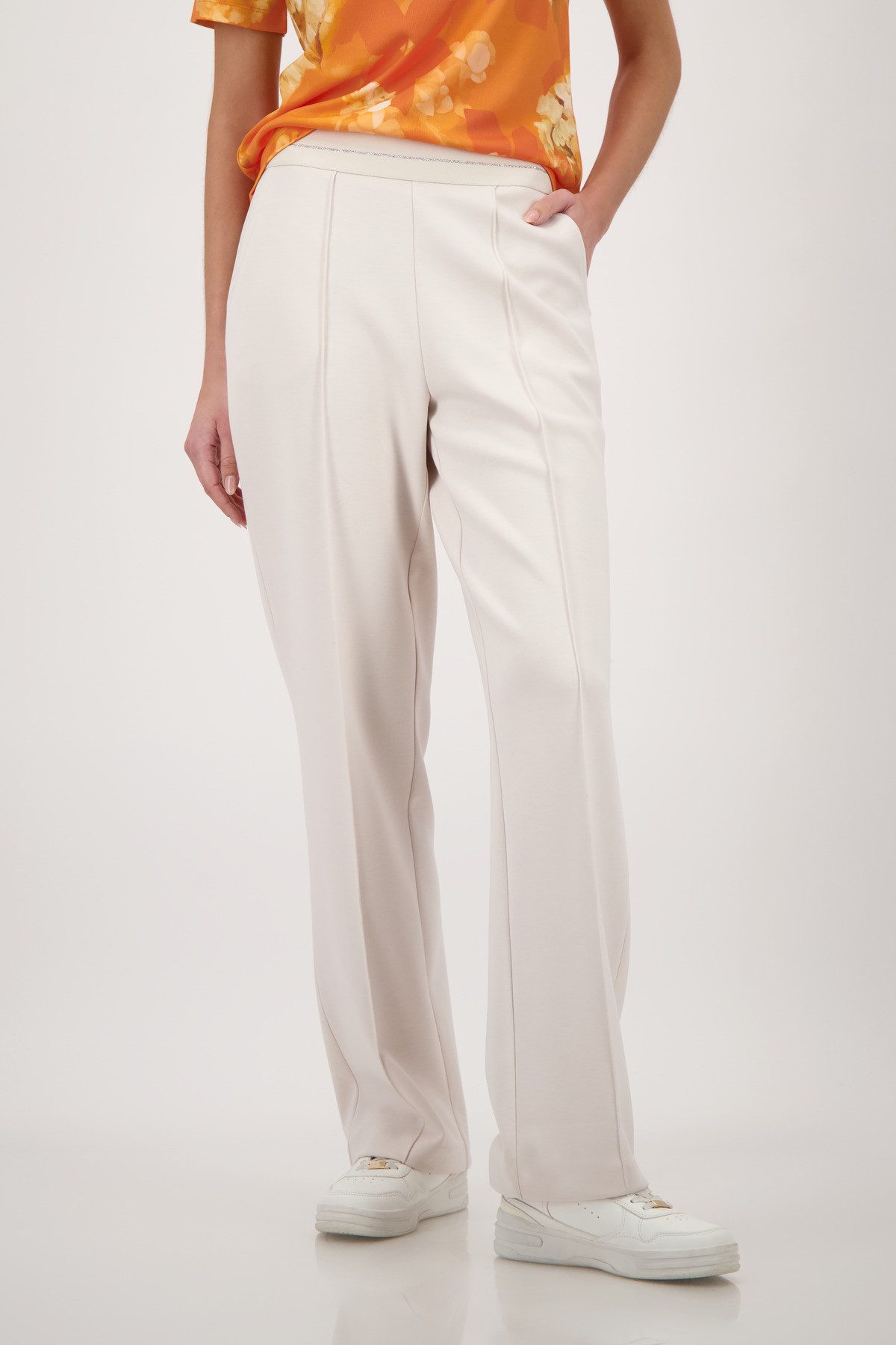 Monari Jogger Pants Basic Lurex elastischer Bund mit Glitzerstreifen, Straight Fit