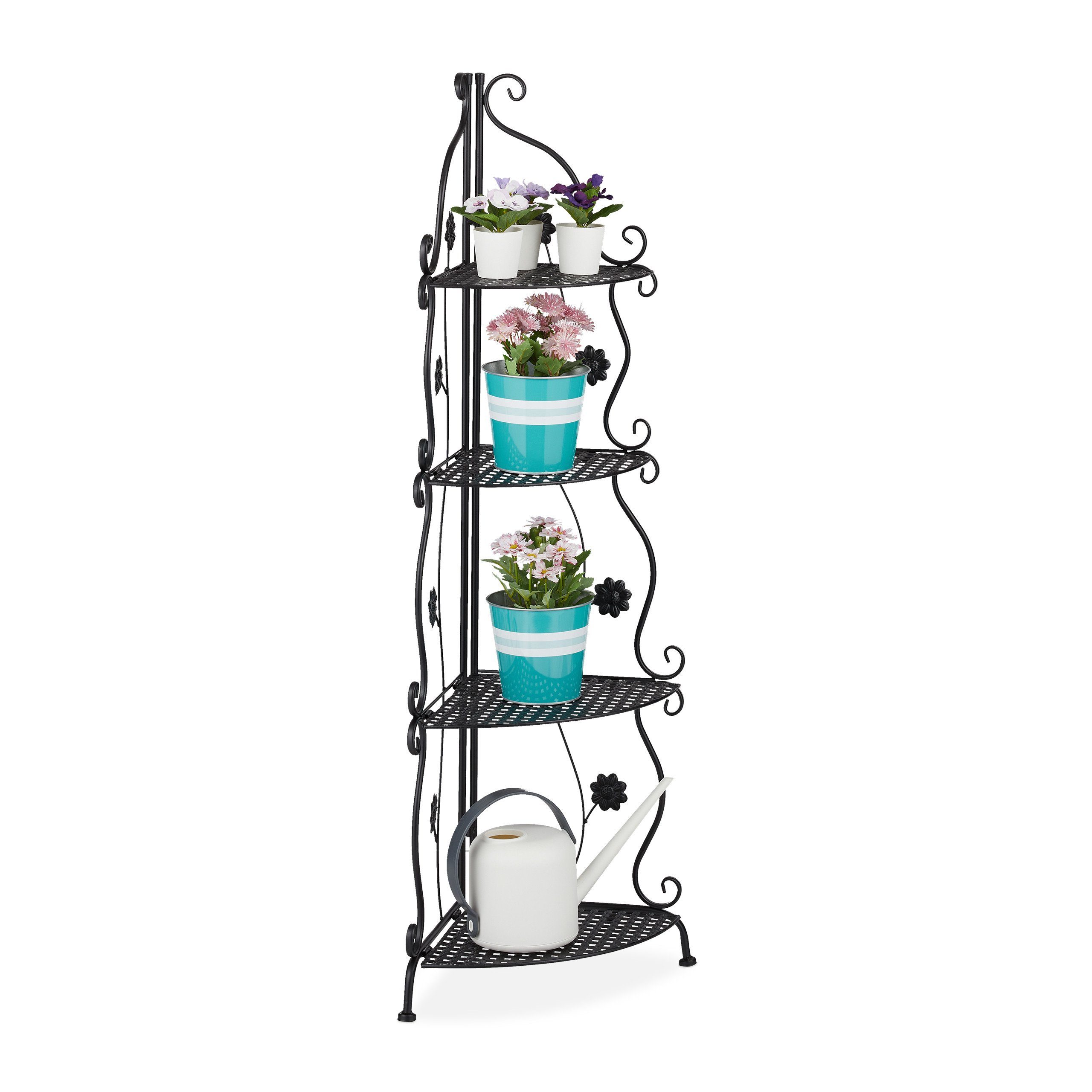 relaxdays Eckregal Blumenregal Metall, Schwarz günstig online kaufen