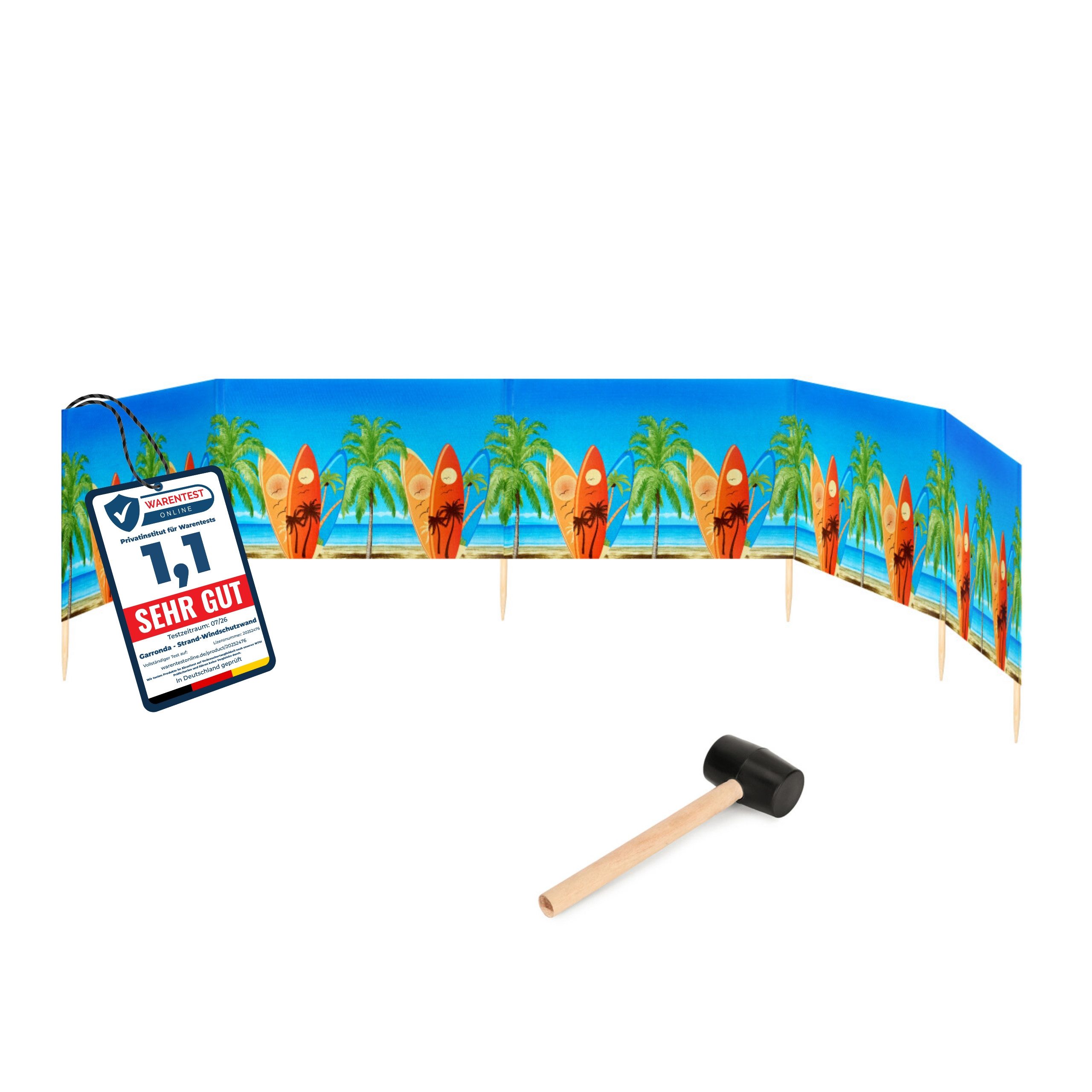 Garronda Windschutz Strand Sichtschutz 6m lang mit Gummihammer Garten Meer GAEX001, (mit Gummihammer)