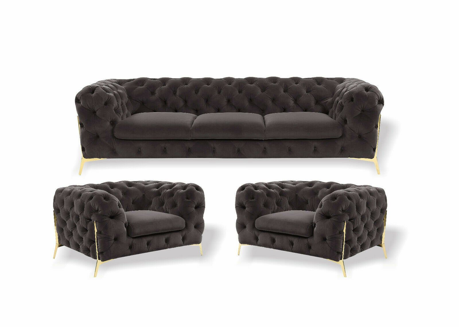 JVmoebel Grau 3+1+1 Sofa, Sofa-Set Chesterfield luxus