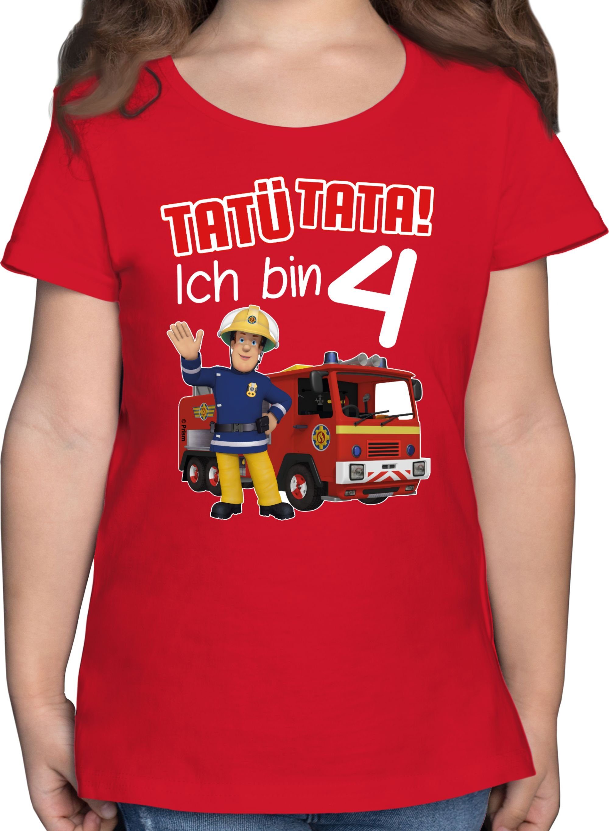 bin 4 Ich Feuerwehrmann T-Shirt Tata! 2 Tatü Shirtracer Sam Mädchen - Rot rot