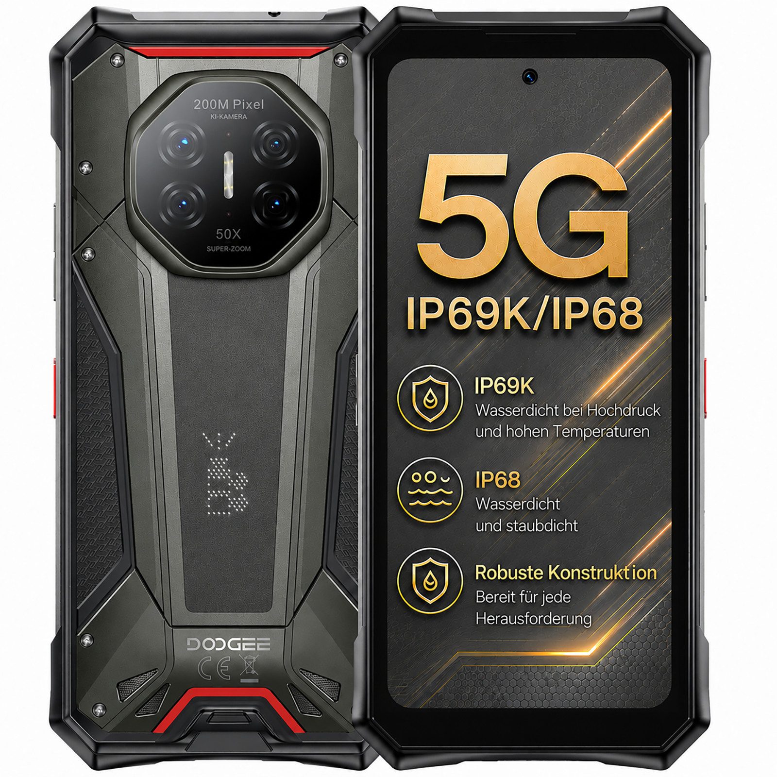 DOOGEE 5G Outdoor Handy S300PRO Robustes Baustellenhandy Dual SIM 16/512GB Smartphone (6,78 Zoll, 512 GB Speicherplatz)