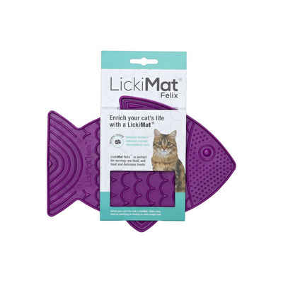 LickiMat Antischlingnapf Felix - Schleckmatte aus Naturgummi für Katzen - lila, mikrowellengeignet