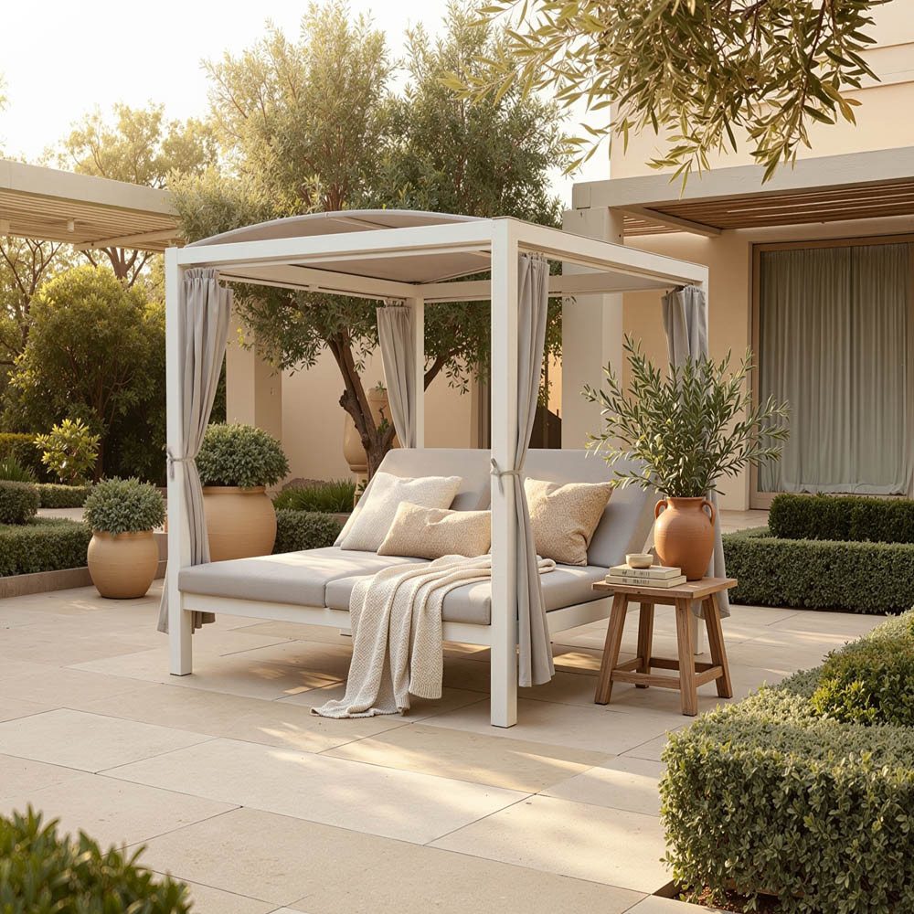 HOME DELUXE Doppelliege Sonnenliege LYON, 3-fach verstellbare Rückenlehne, Wasserabweisendes Sonnendach