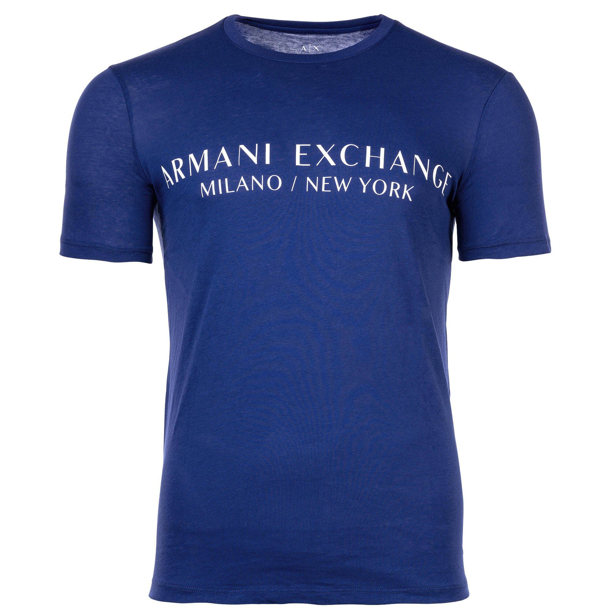 ARMANI Cotton Rundhals, Schriftzug, T-Shirt (New Herren T-Shirt Ultramarine) - Blau EXCHANGE