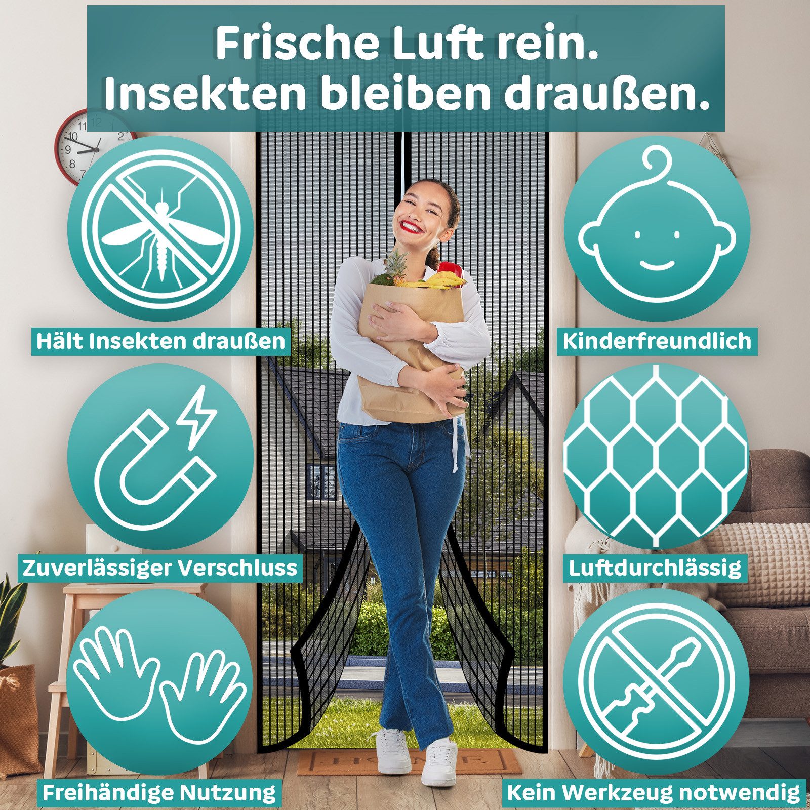 Midori Insektenschutz-Tür, Fliegengitter Balkontür Magnet-Vorhang 100x210cm günstig online kaufen