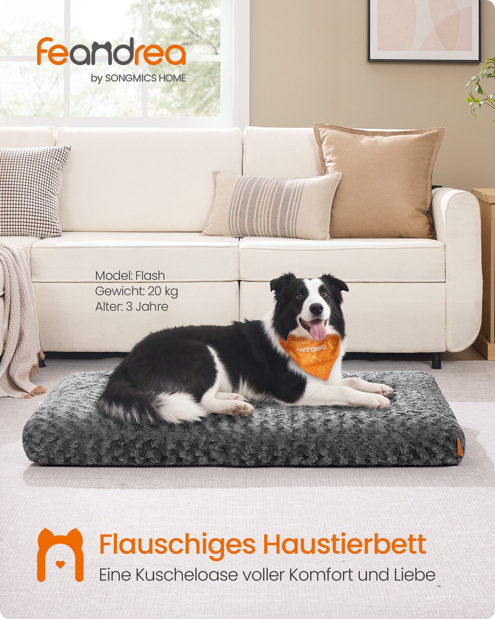 FEANDREA Hundebett Hundekissen, flauschige Hundematte, Plüsch, waschbar, weich, M/L/XL/XXL