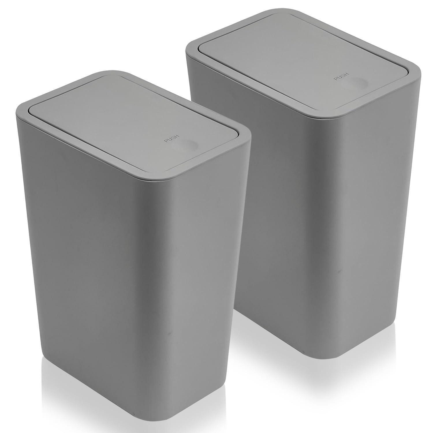 LuxusKollektion Mülleimer Mülleimer Bad 10L Druckverschluss 2er-Pack grau