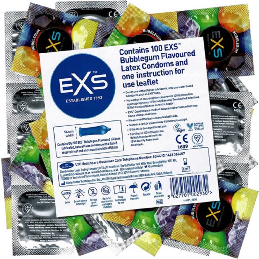 EXS Kondome Bubblegum Flavour leckere Kondome Packung mit, 100 St., Kondome mit Kaugummi
