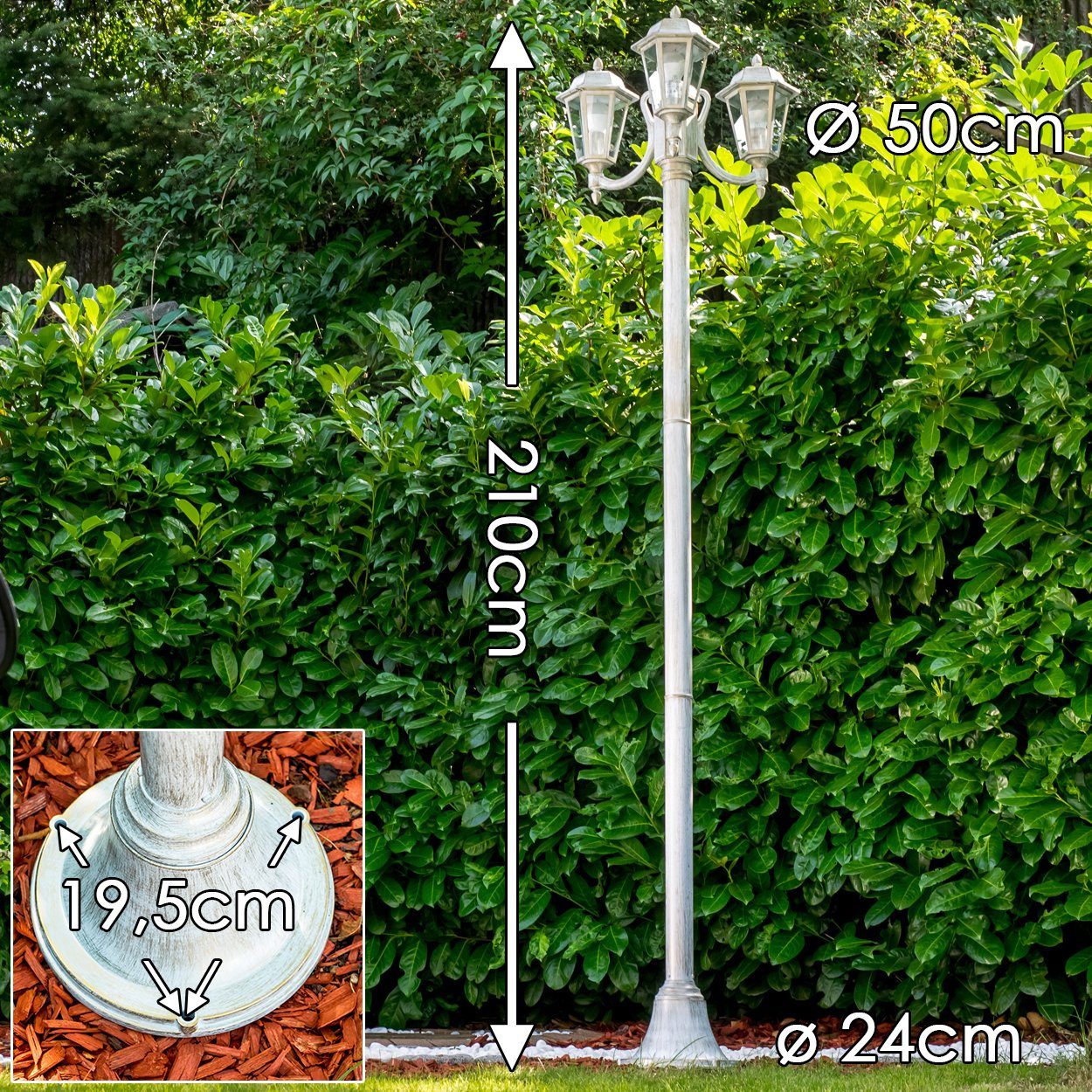 hofstein Außen-Stehlampe »Parco« Außenleuchte Kandelaber in antikem Look, ohne Leuchtmittel, Aluguss in Weiß/Gold mit Milchglas-Scheiben, 3-armig, E27, IP44