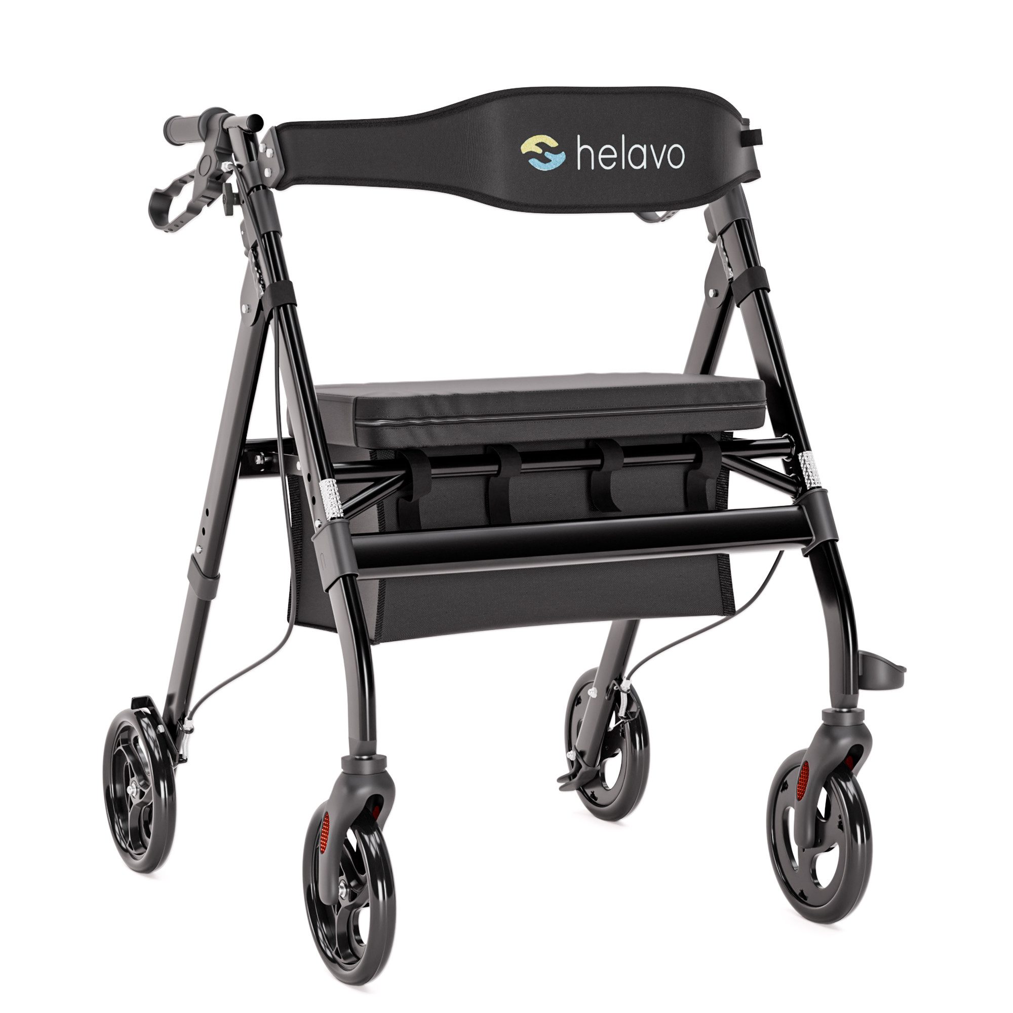 Helavo Rollator H1050, Faltbarer Outdoor-Rollator mit Sitz & Korb. Belastbar bis 226 kg
