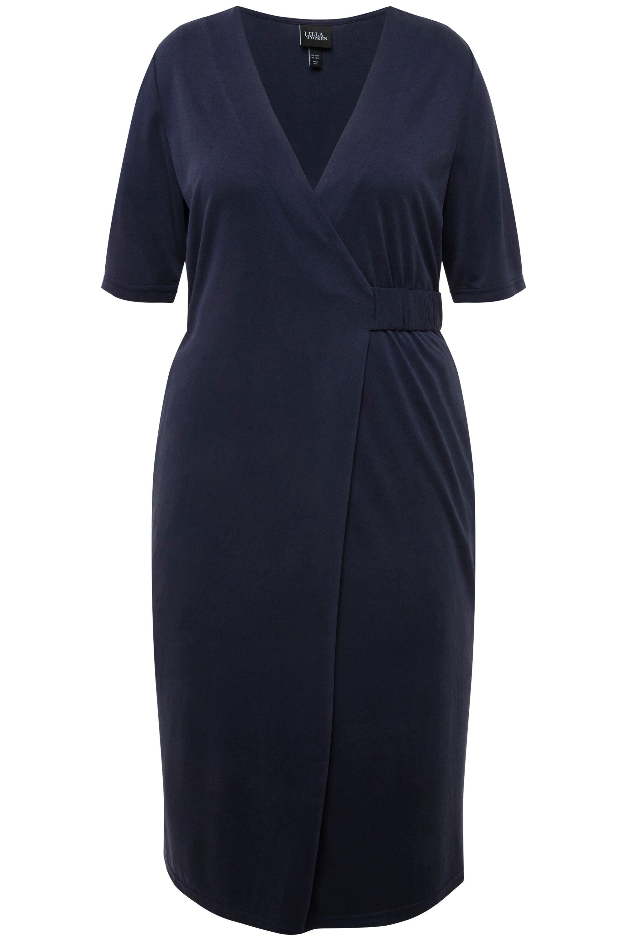 Ulla Popken Midikleid Midikleid Wickeloptik V-Ausschnitt günstig online kaufen