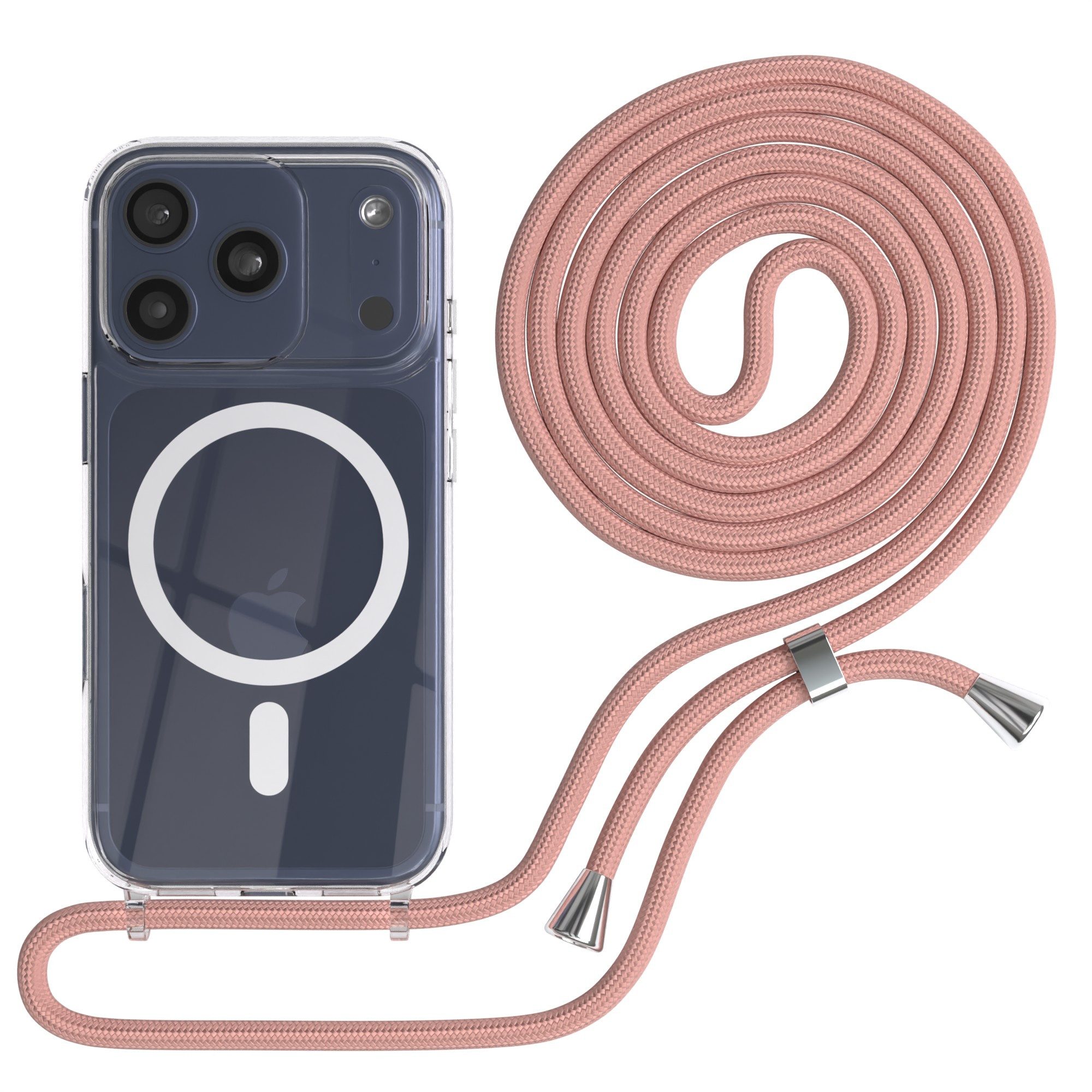 EAZY CASE Handykette mit Magsafe Hülle für Apple iPhone 17 Pro 6,3 Zoll, Ketten Hülle Schultergurt Schutz Hülle mit Magsafe Tasche Band Altrosa
