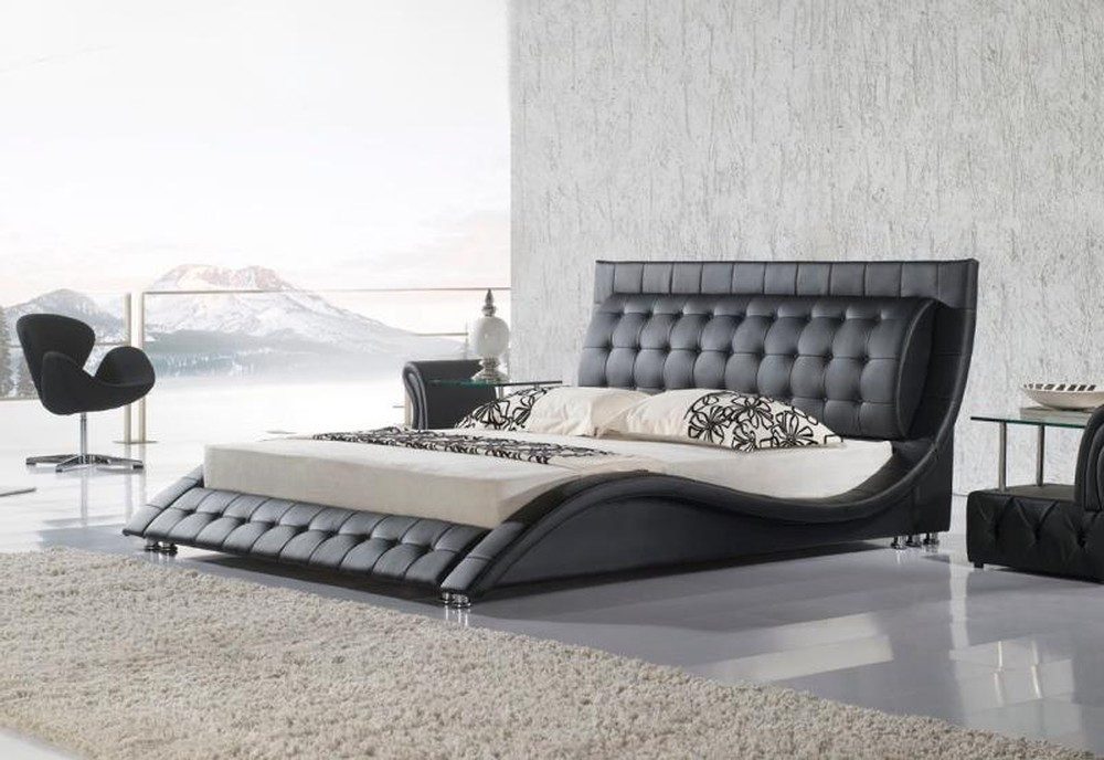 Xlmoebel Polsterbett Schwarzes Polsterbett mit gepolstertem Kopfteil für modernen Komfort (Bett), Hergestellt in Europa