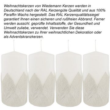Wiedemann Kerzen Stumpenkerze 4er Set Flachkopfkerze "Noblese", Ø 7 x H 15 cm, weiß / silber